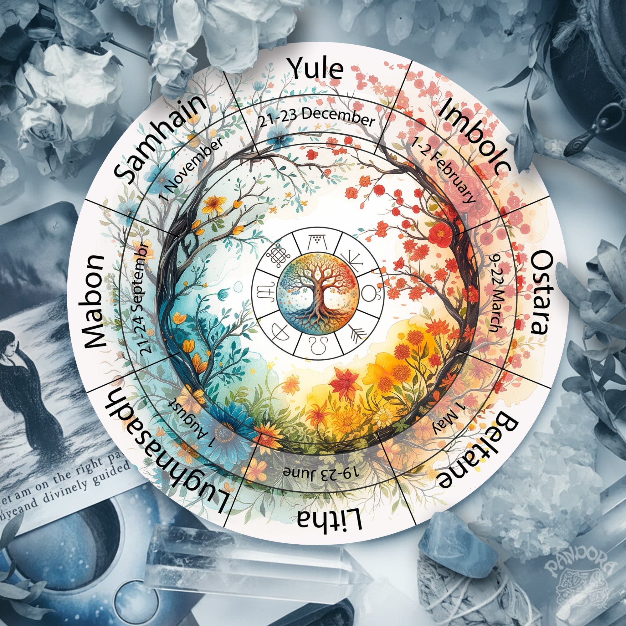 Colorful Tree Wheel of the Year Wooden Pagan Decor