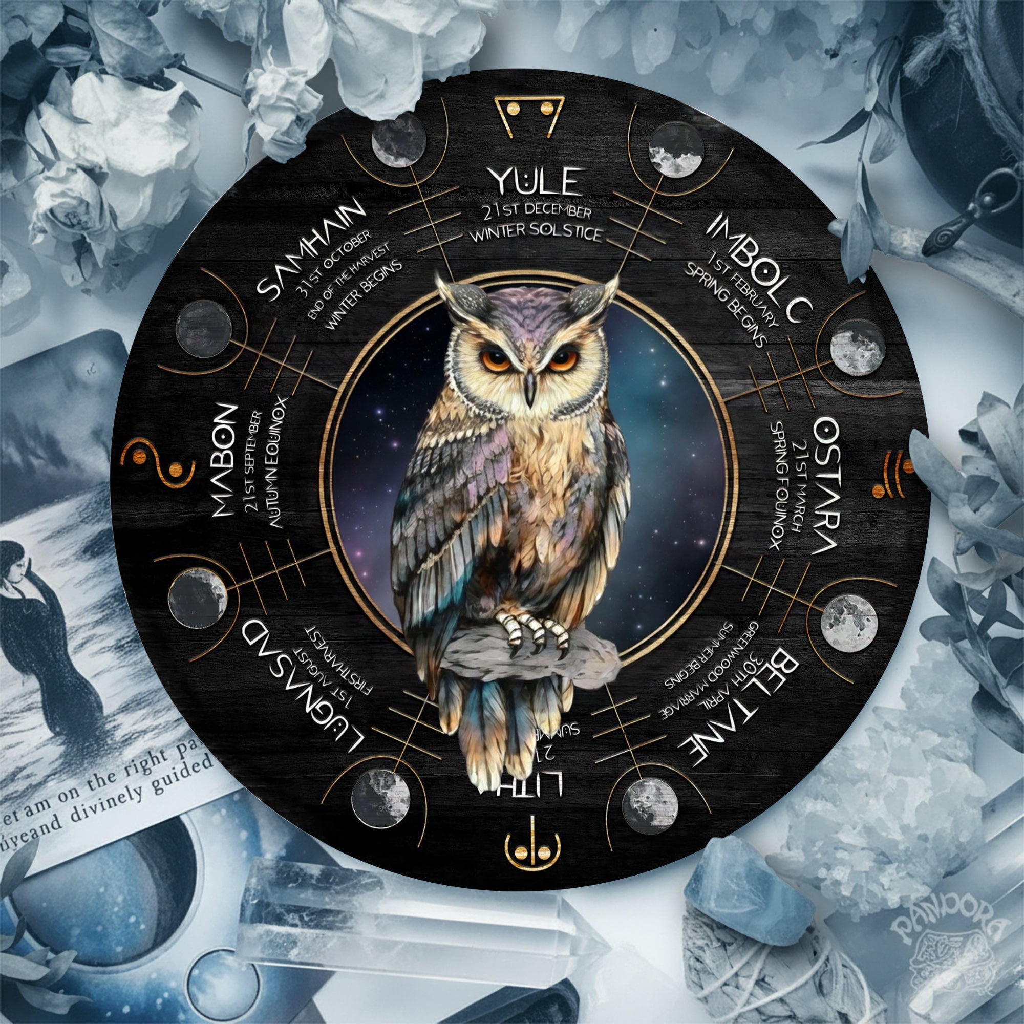Owl Wheel of the Year Wooden Pagan Spiritual Wall Decor