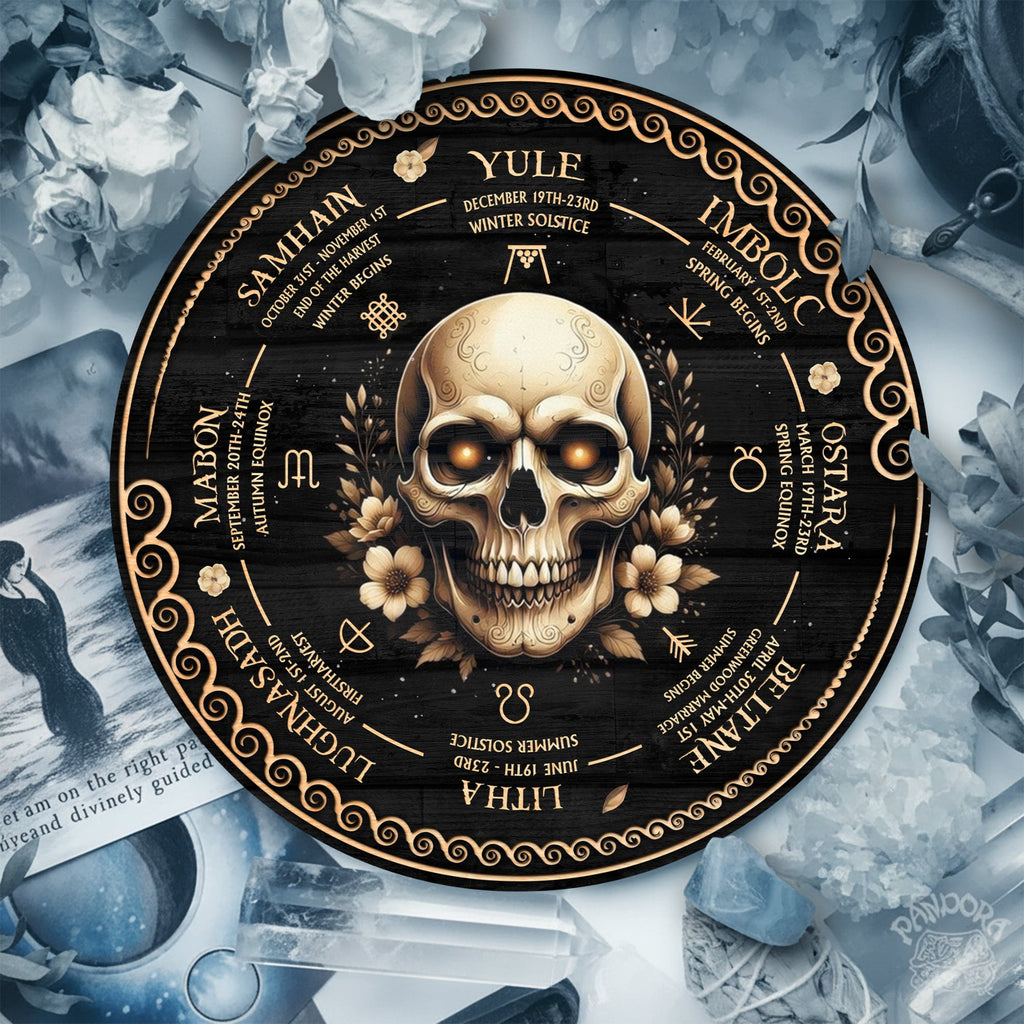 Skull Wheel of the Year Wooden Gothic Pagan Decor