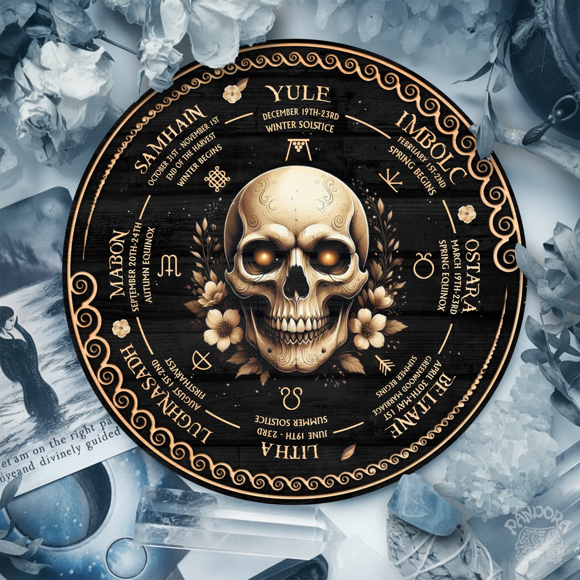 Skull Wheel of the Year Wooden Gothic Pagan Decor