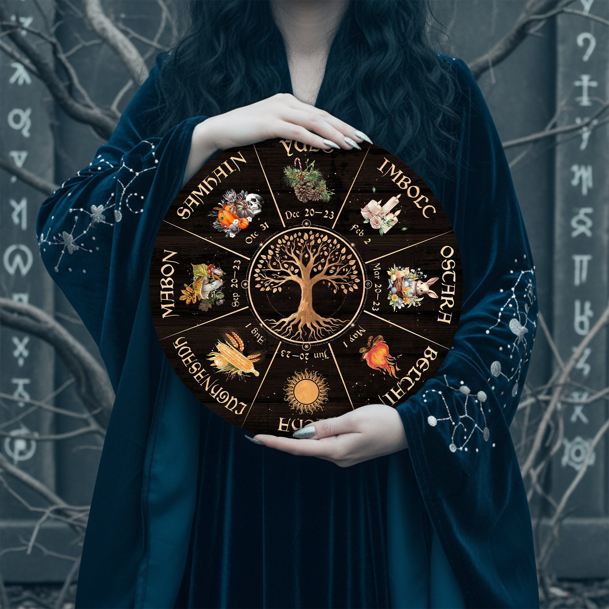 Tree Seasonal Wheel of the Year Wooden Pagan Wall Decor