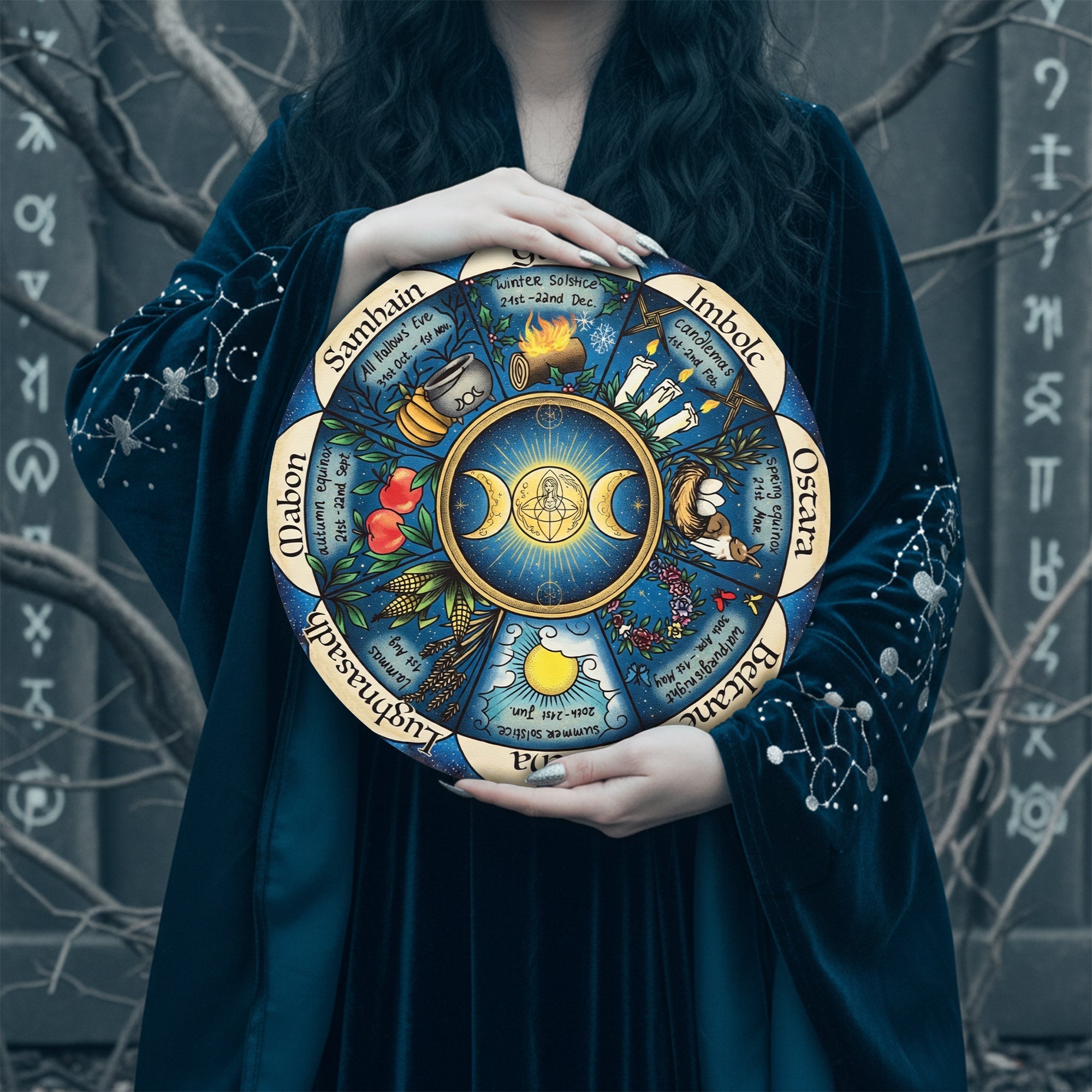 Blue Moon Wheel of the Year Wooden Pagan Wall Art