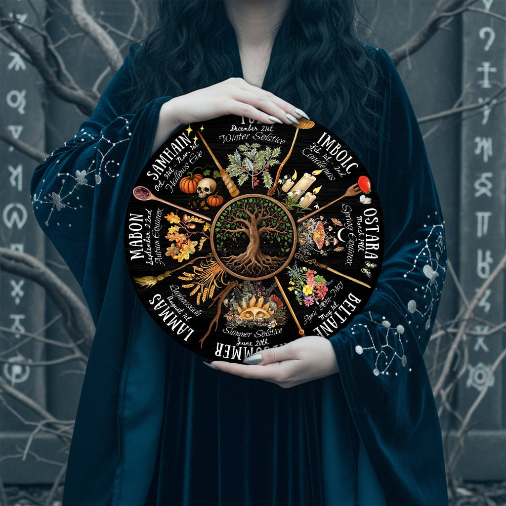 Tree Dark Seasonal Wheel of the Year Wooden Wall Decor