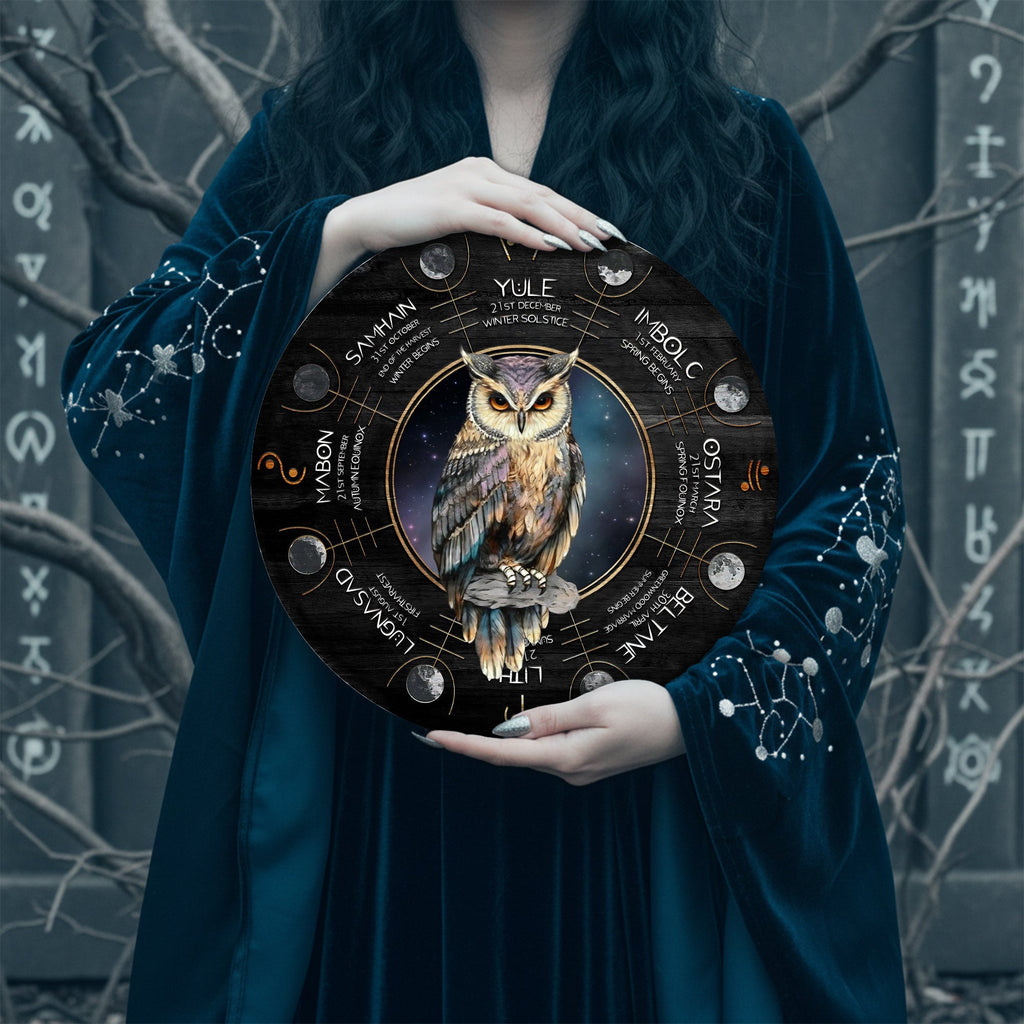 Owl Wheel of the Year Wooden Pagan Spiritual Wall Decor