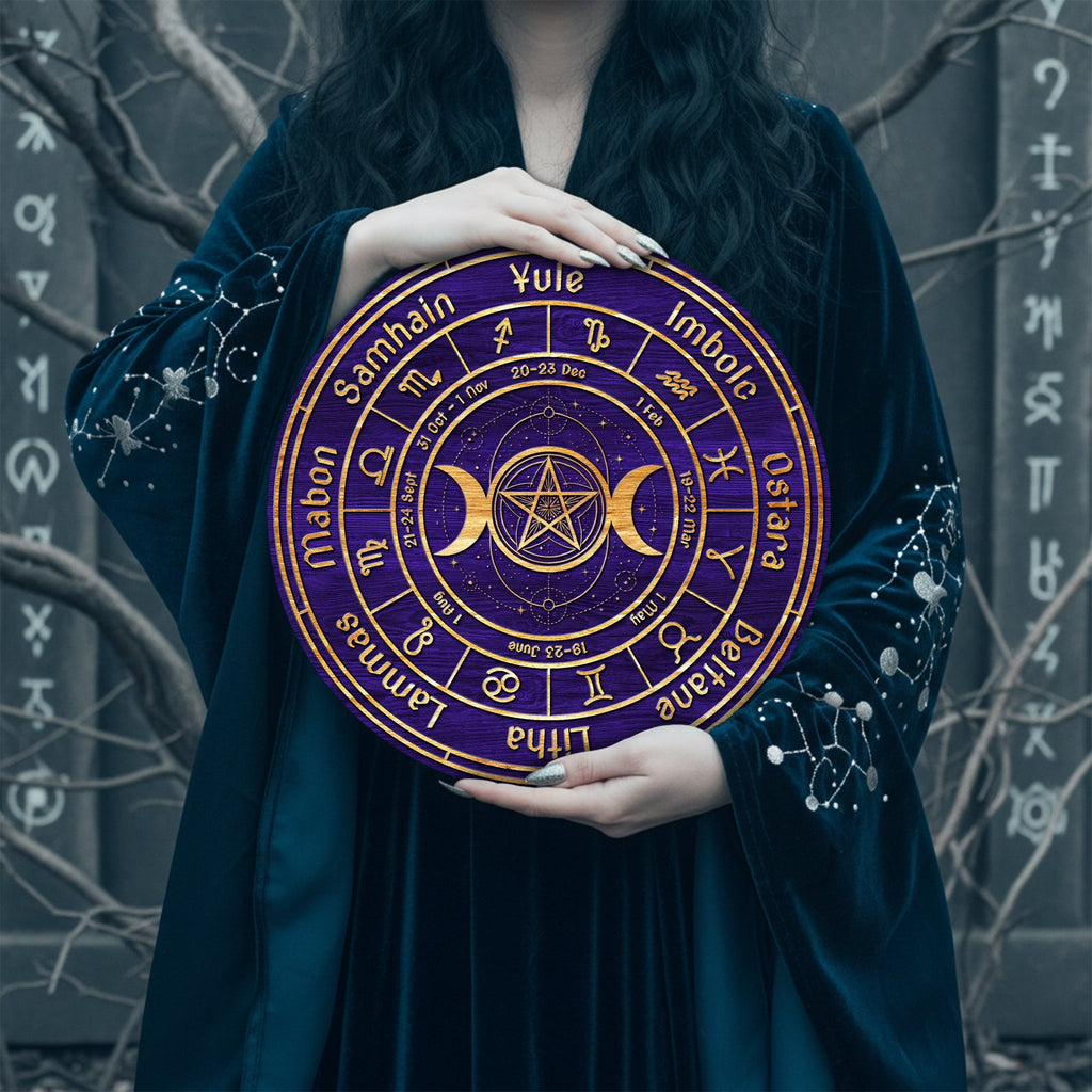 Purple Gold Wheel of the Year Wooden Pagan Wall Decor