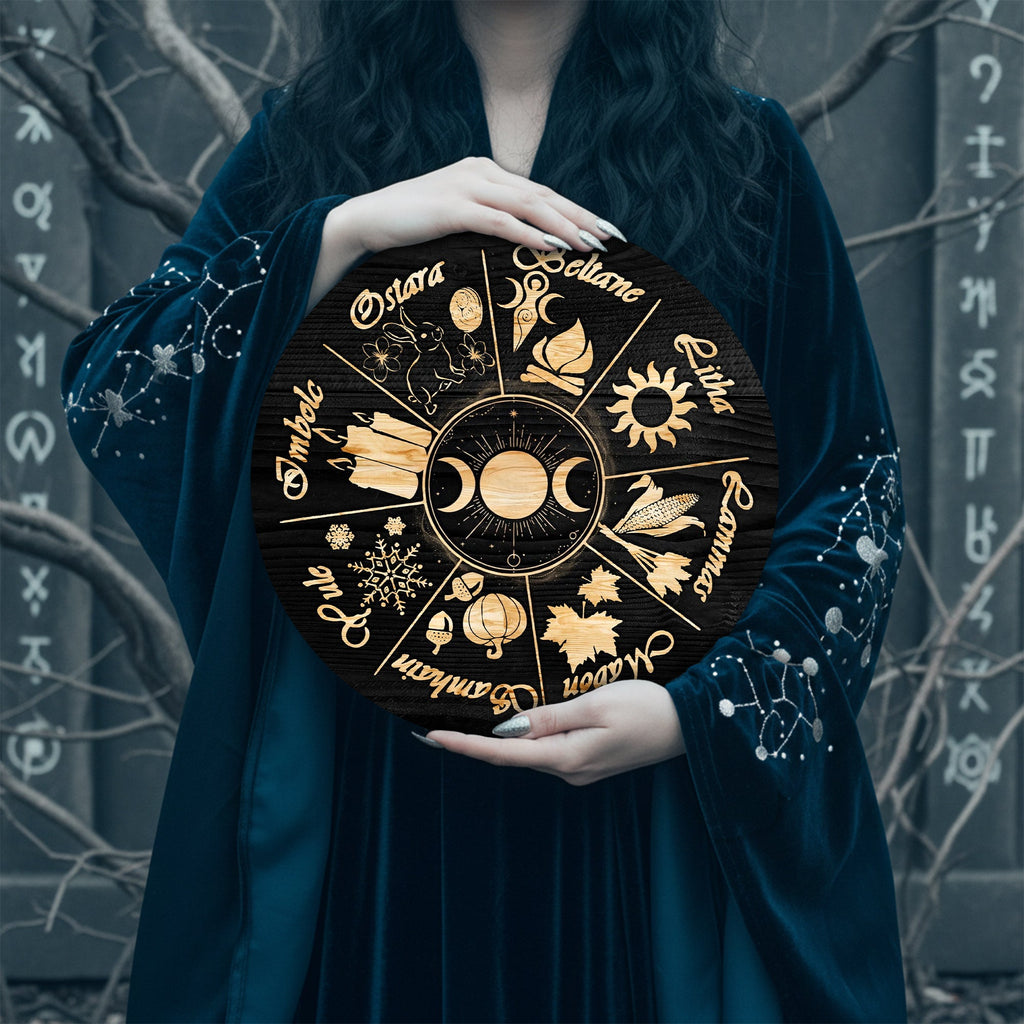Moon Phase Seasonal Wheel of the Year Wooden Wall Art