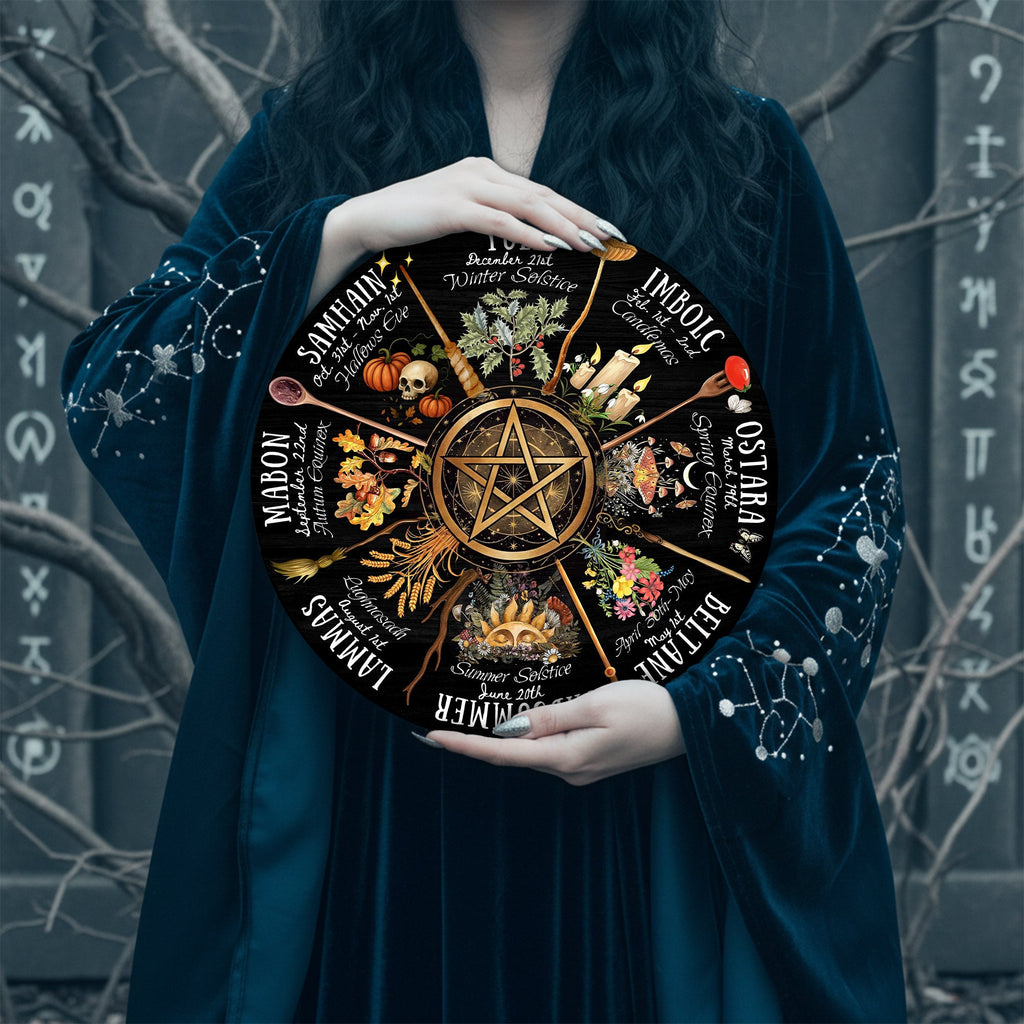 Pentagram Dark Seasonal Wheel of the Year Wooden Wiccan Art