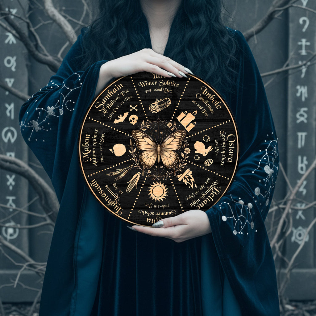 Butterfly Symbol Wheel of the Year Wooden Pagan Wall Art