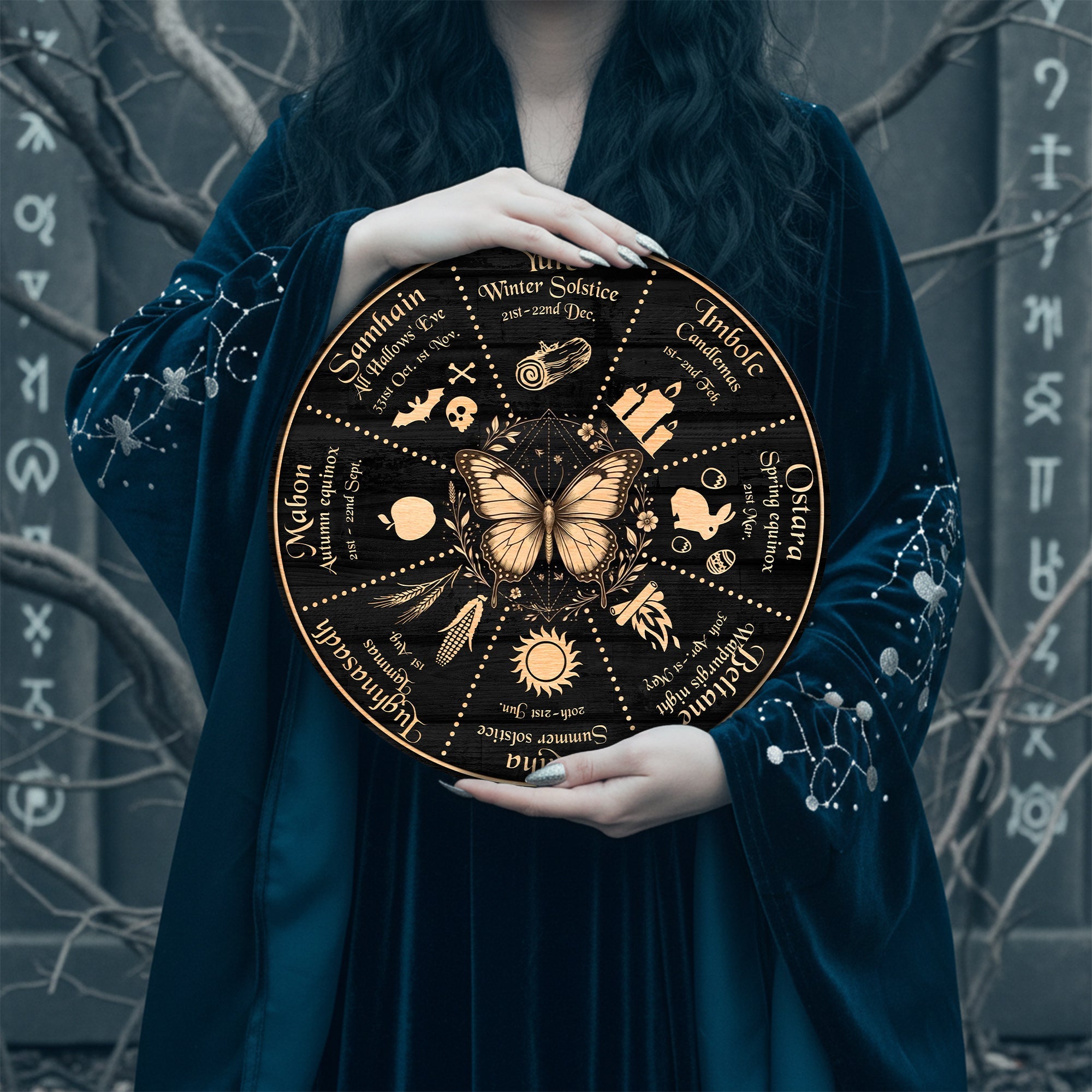 Butterfly Symbol Wheel of the Year Wooden Pagan Wall Art