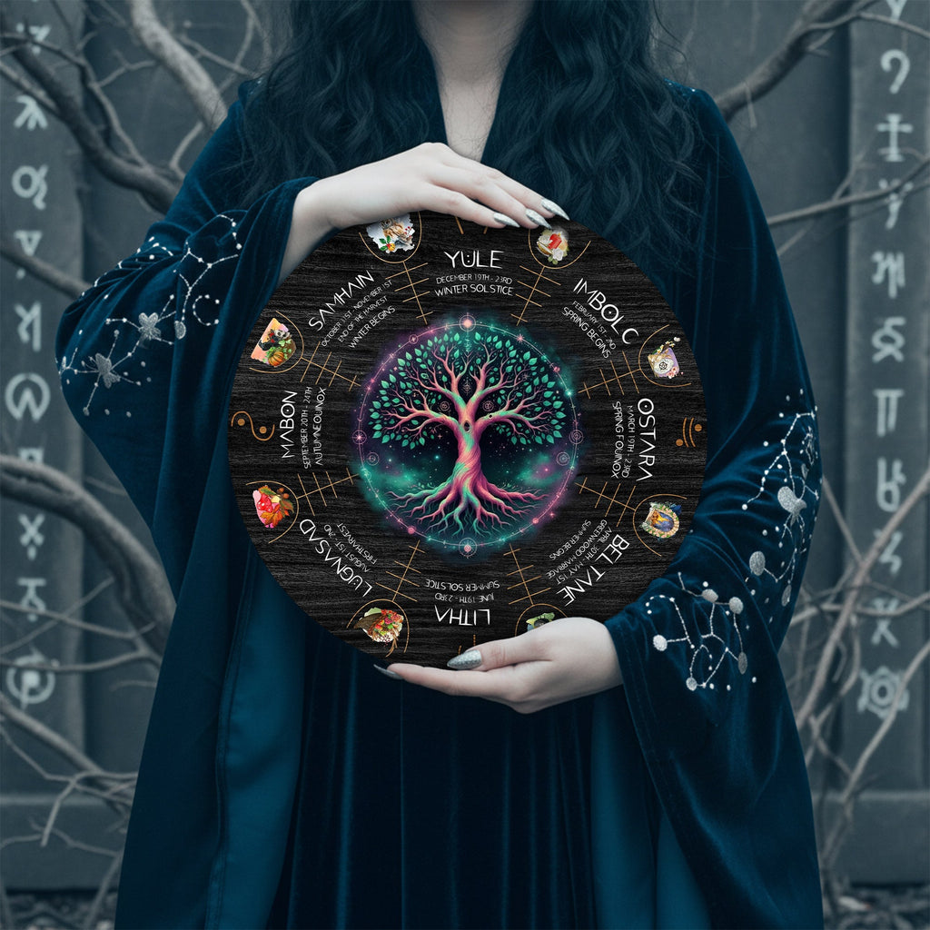 Neon Tree Wheel of the Year Wooden Pagan Wall Art