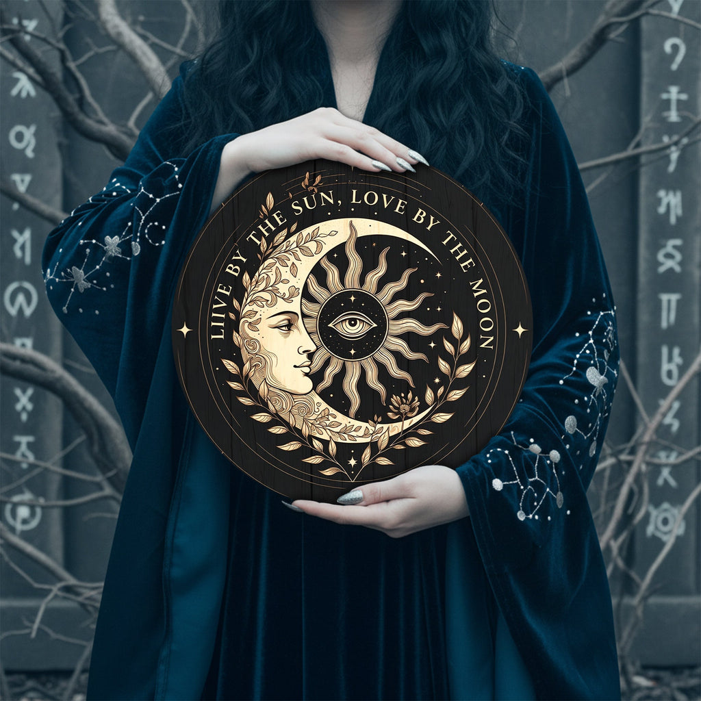 Sun Moon Face Wooden Spiritual Wall Decor