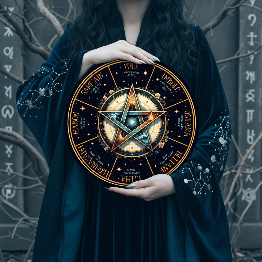 Pentagram Wheel of the Year Wooden Wiccan Wall Art