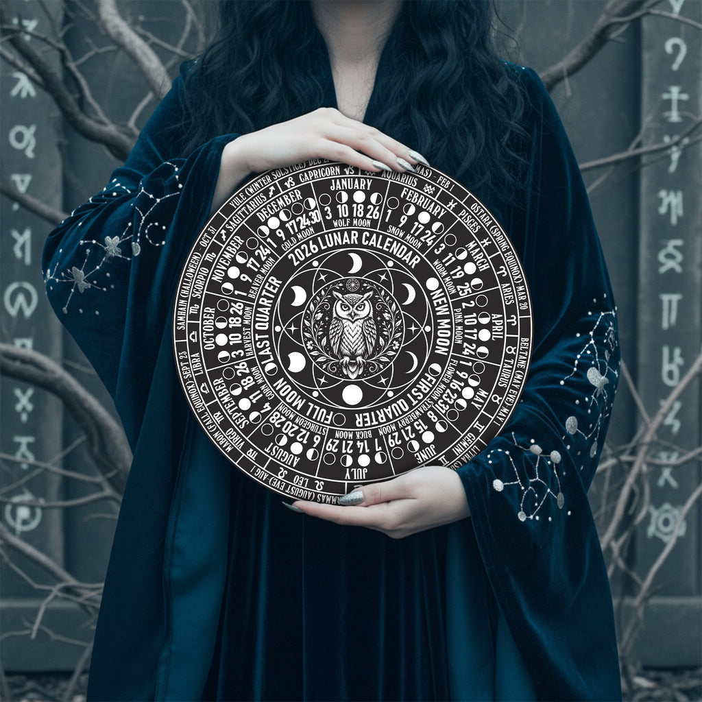 Owl Lunar Calendar Wooden Pagan Wall Art