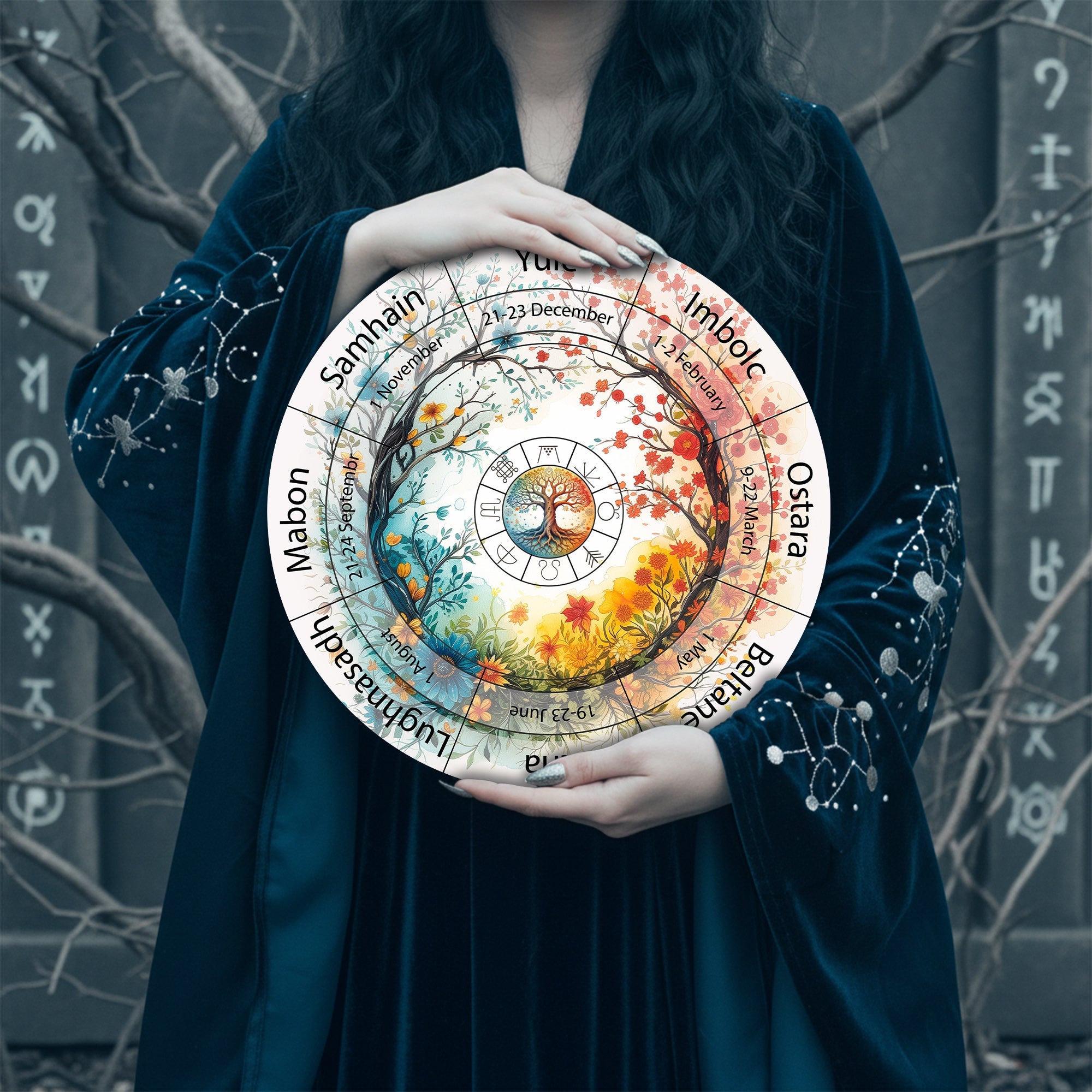 Colorful Tree Wheel of the Year Wooden Pagan Decor