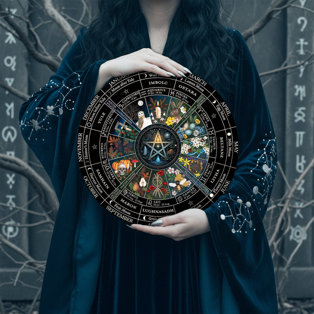 Pentagram Seasonal Wheel of the Year Wooden Wiccan Wall Art