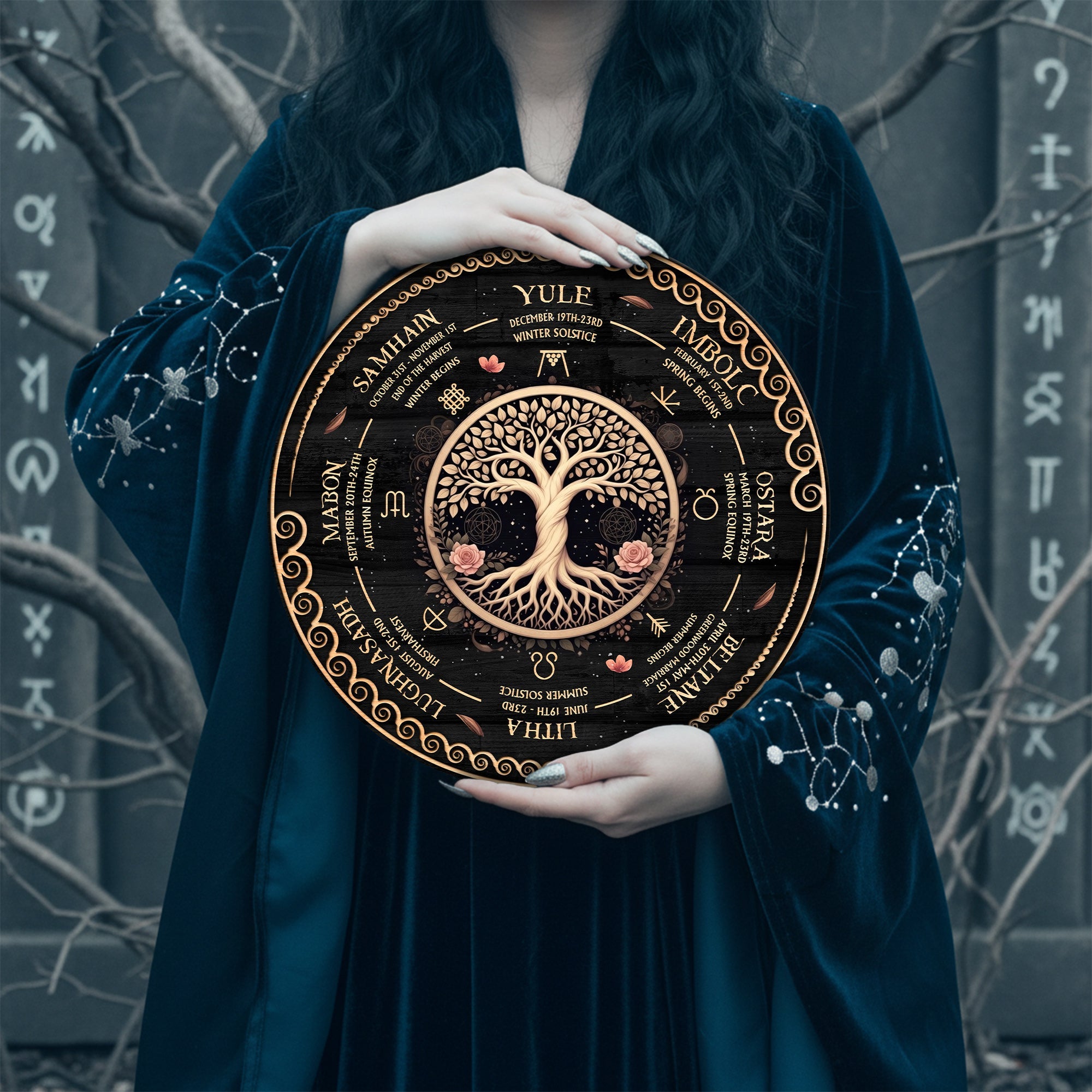 Tree Floral Wheel of the Year Wooden Pagan Wall Art