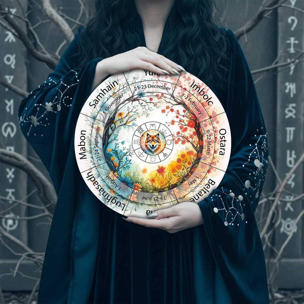 Colorful Owl Wheel of the Year Wooden Pagan Wall Art