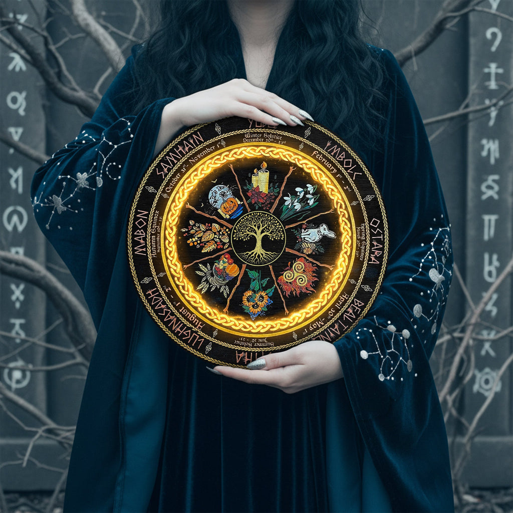 Floral Wheel of the Year Wooden Pagan Wall Decor