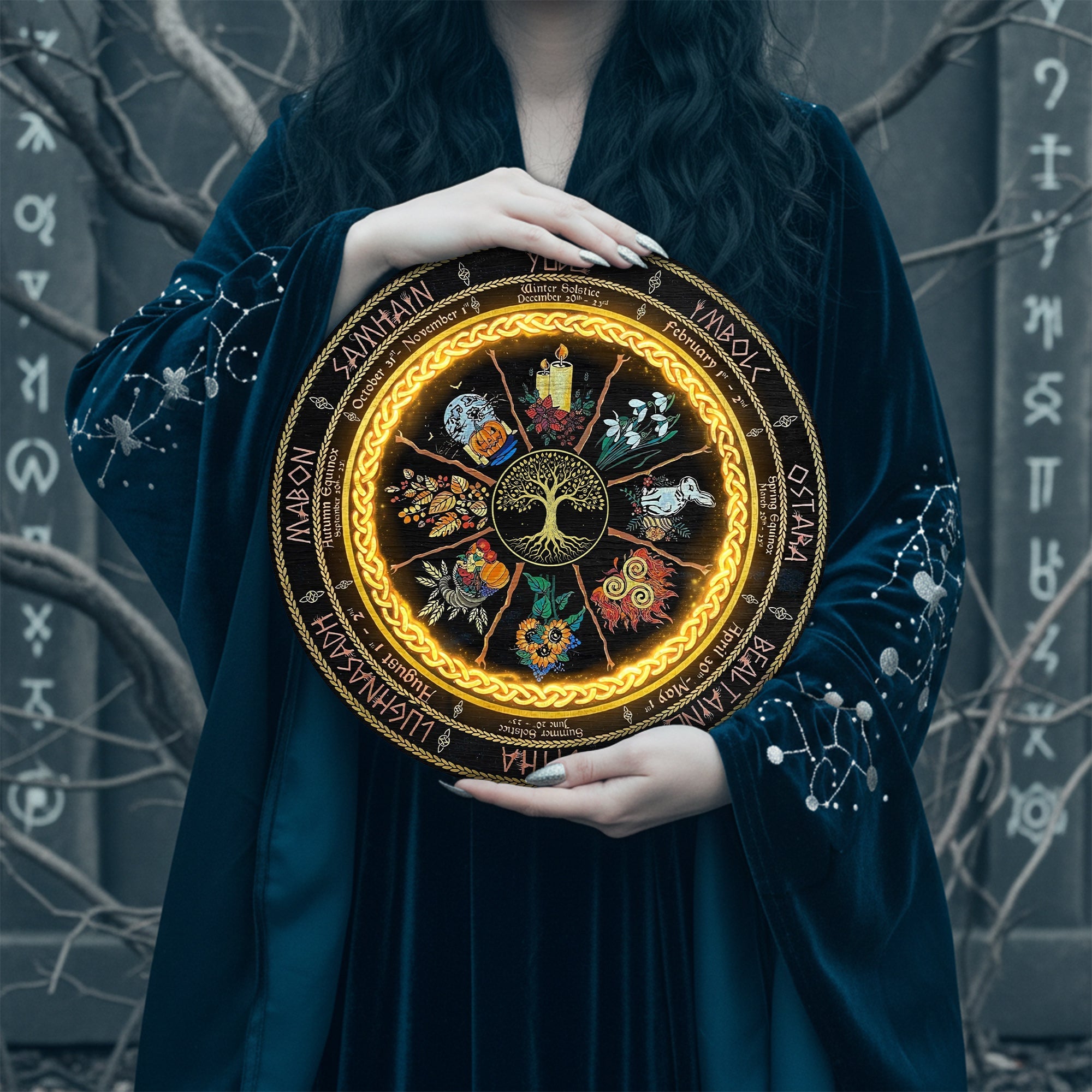 Floral Wheel of the Year Wooden Pagan Wall Decor