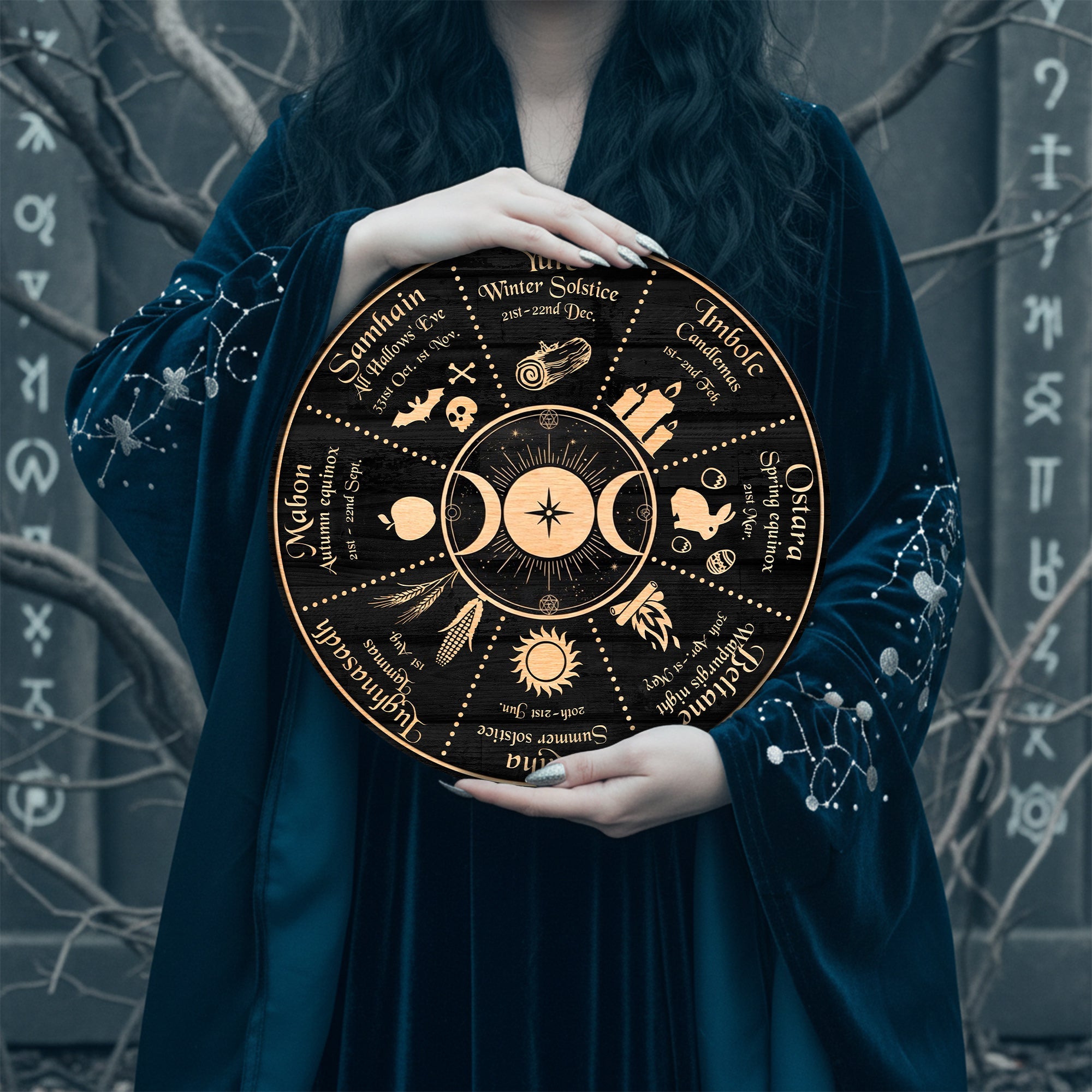 Moon Symbol Wheel of the Year Wooden Pagan Wall Art
