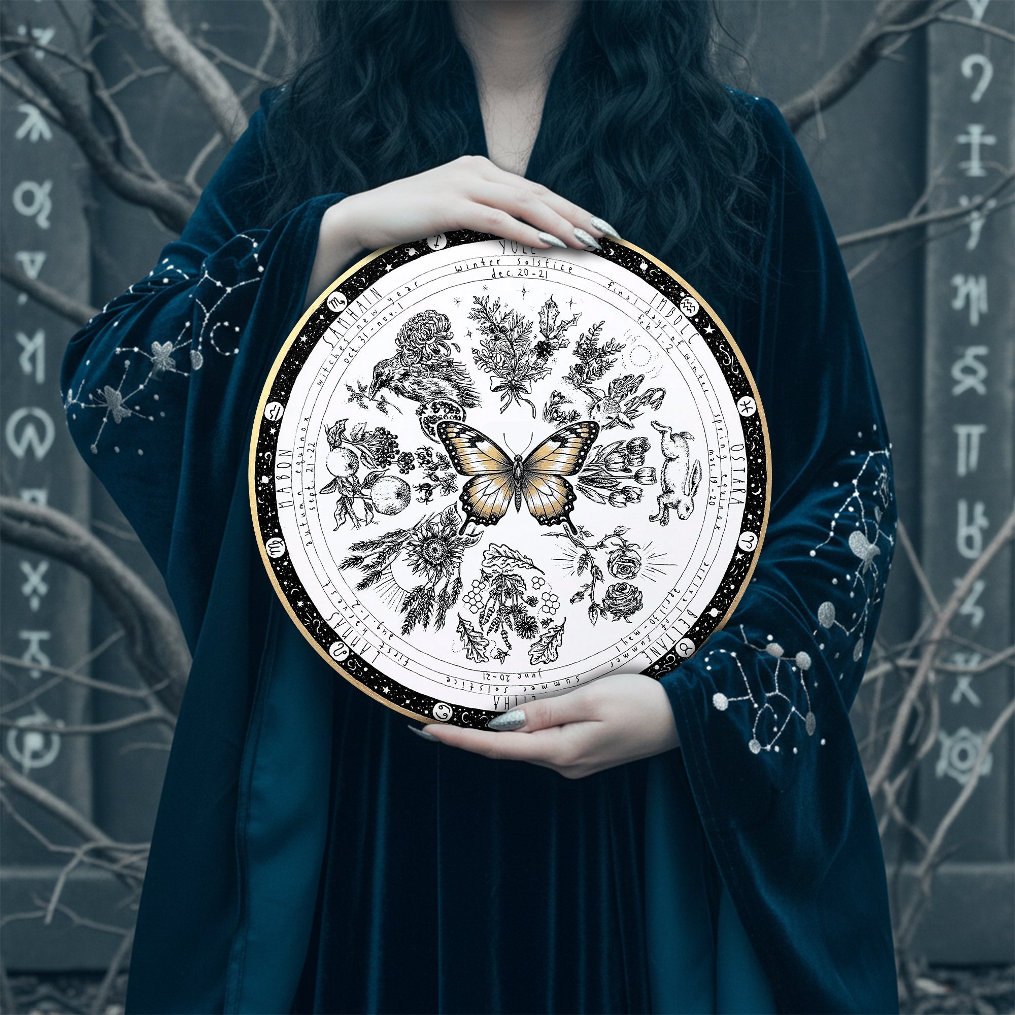 Butterfly Vintage Wheel of the Year Wooden Wall Decor