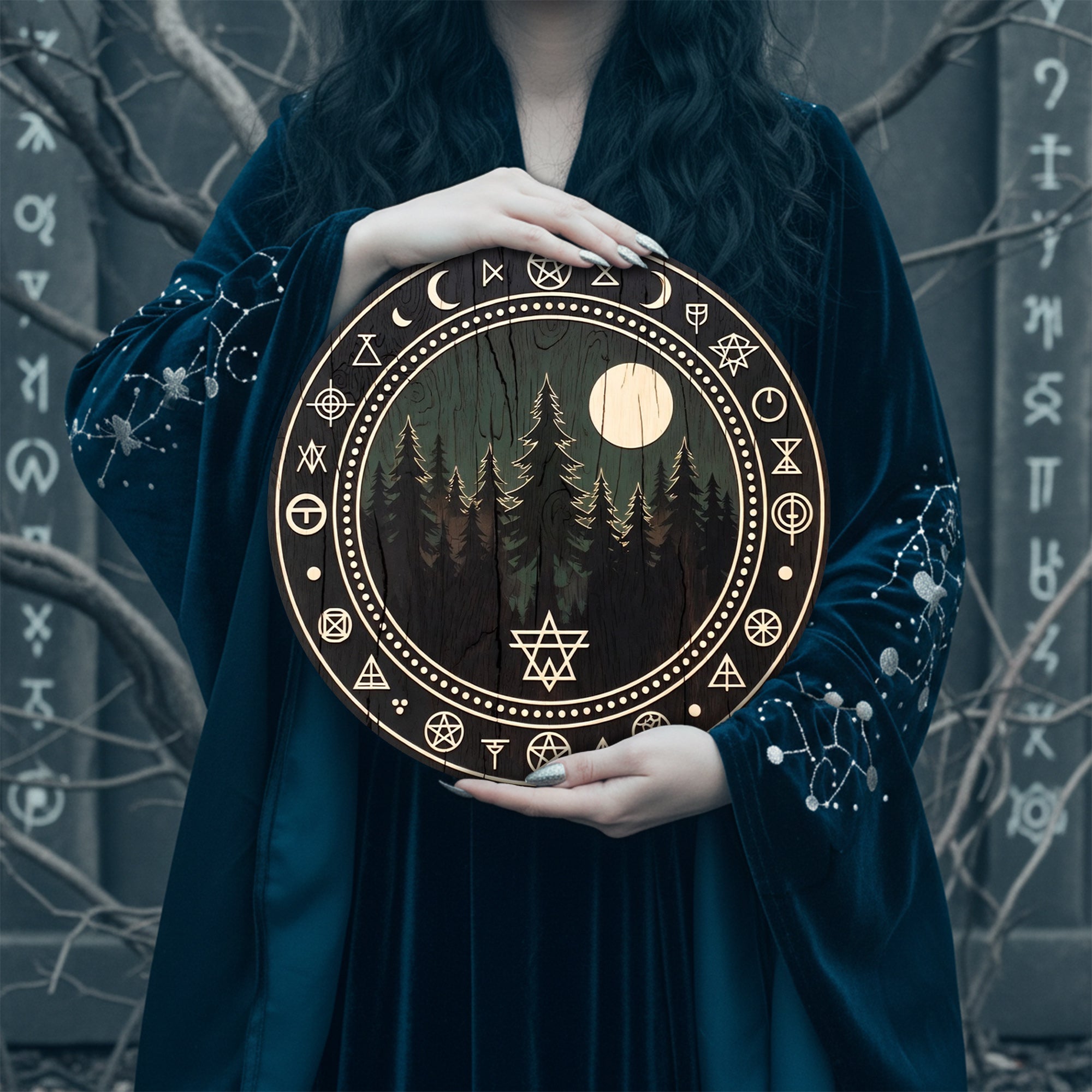 Sacred Wheel of the Year Wooden Wiccan Symbol Wall Art