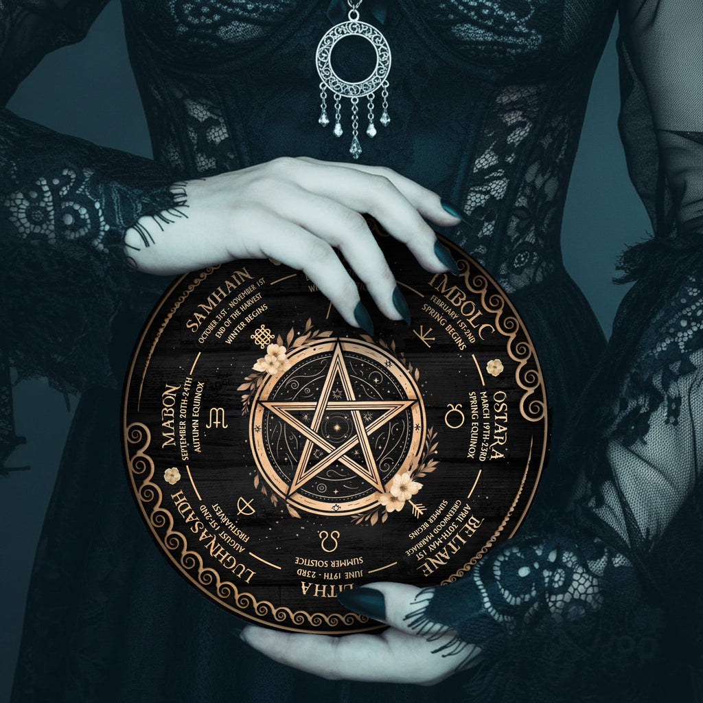 Pentagram Wheel of the Year Wooden Wiccan Wall Art