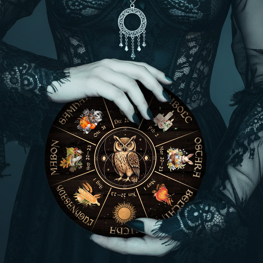 Owl Seasonal Wheel of the Year Wooden Pagan Wall Decor