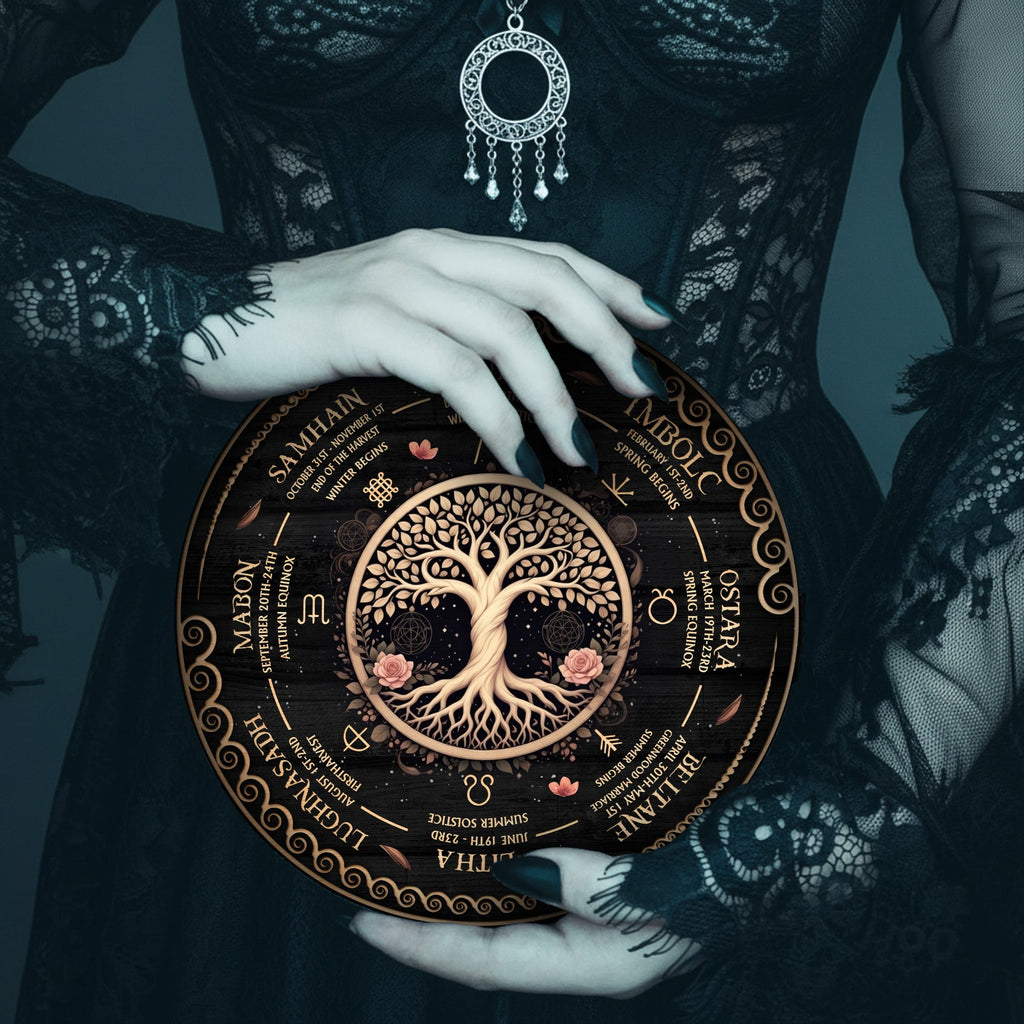 Tree Floral Wheel of the Year Wooden Pagan Wall Art