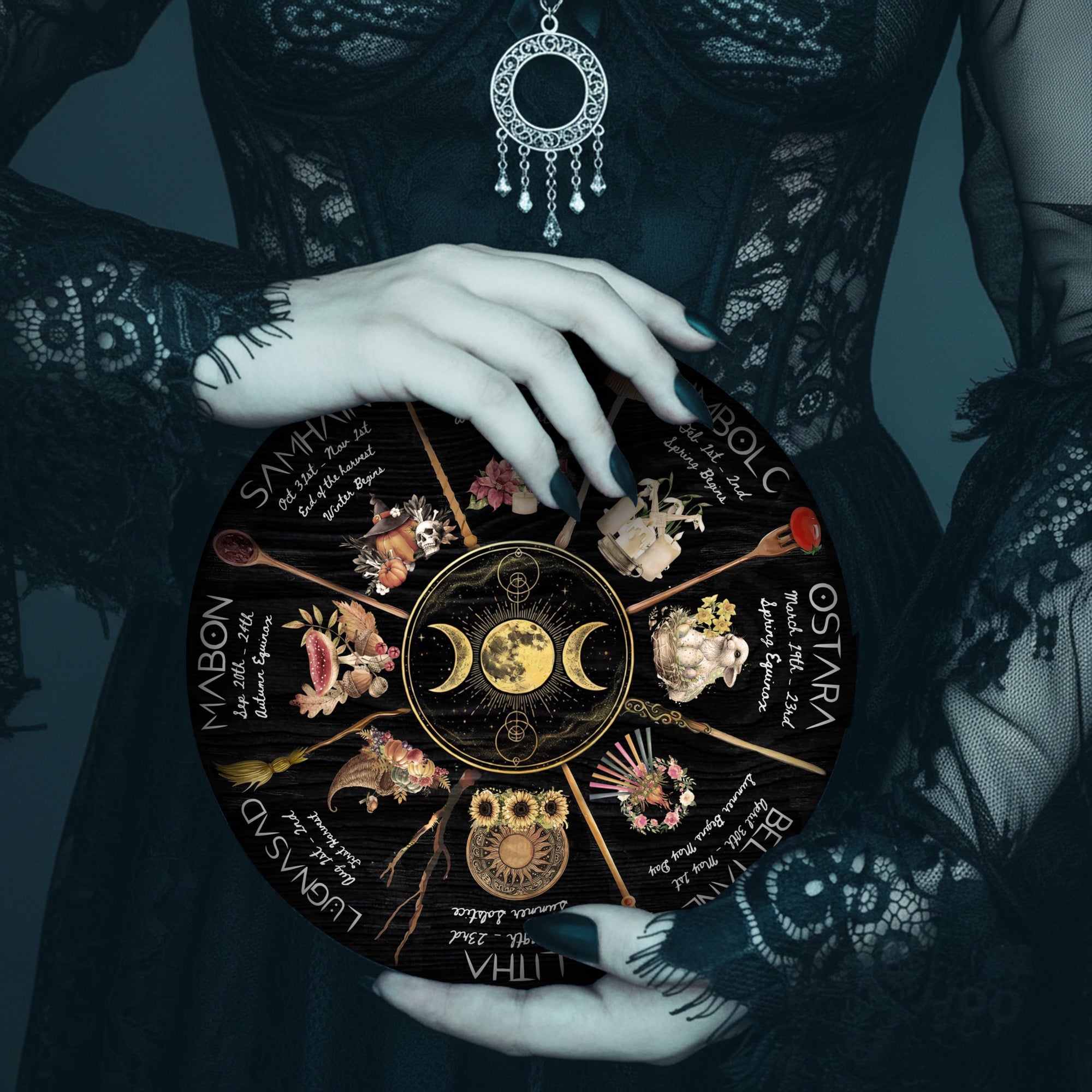 Moon Herbal Wheel of the Year Wooden Pagan Wall Art