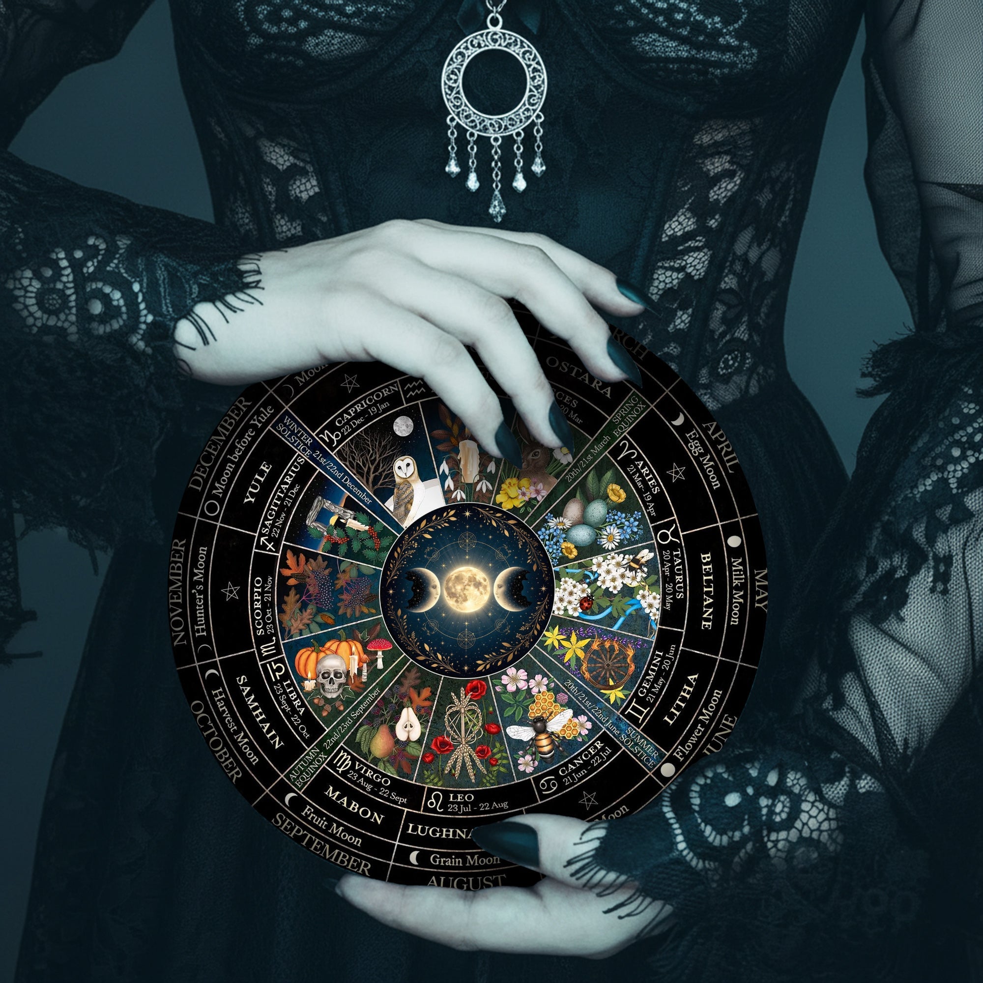 Colorful Seasonal Wheel of the Year Wooden Pagan Decor