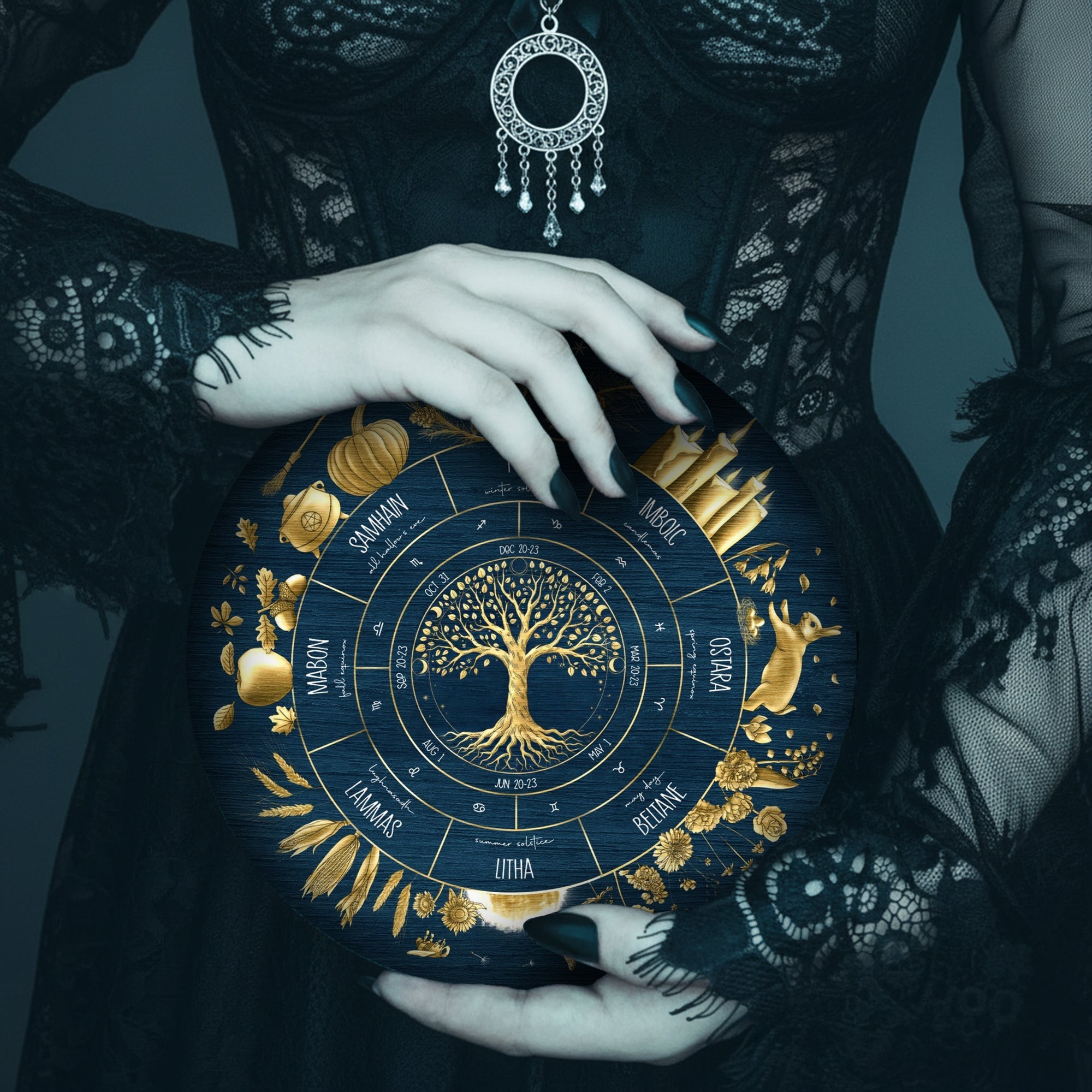 Tree of Life Wheel of the Year Wooden Pagan Wall Decor