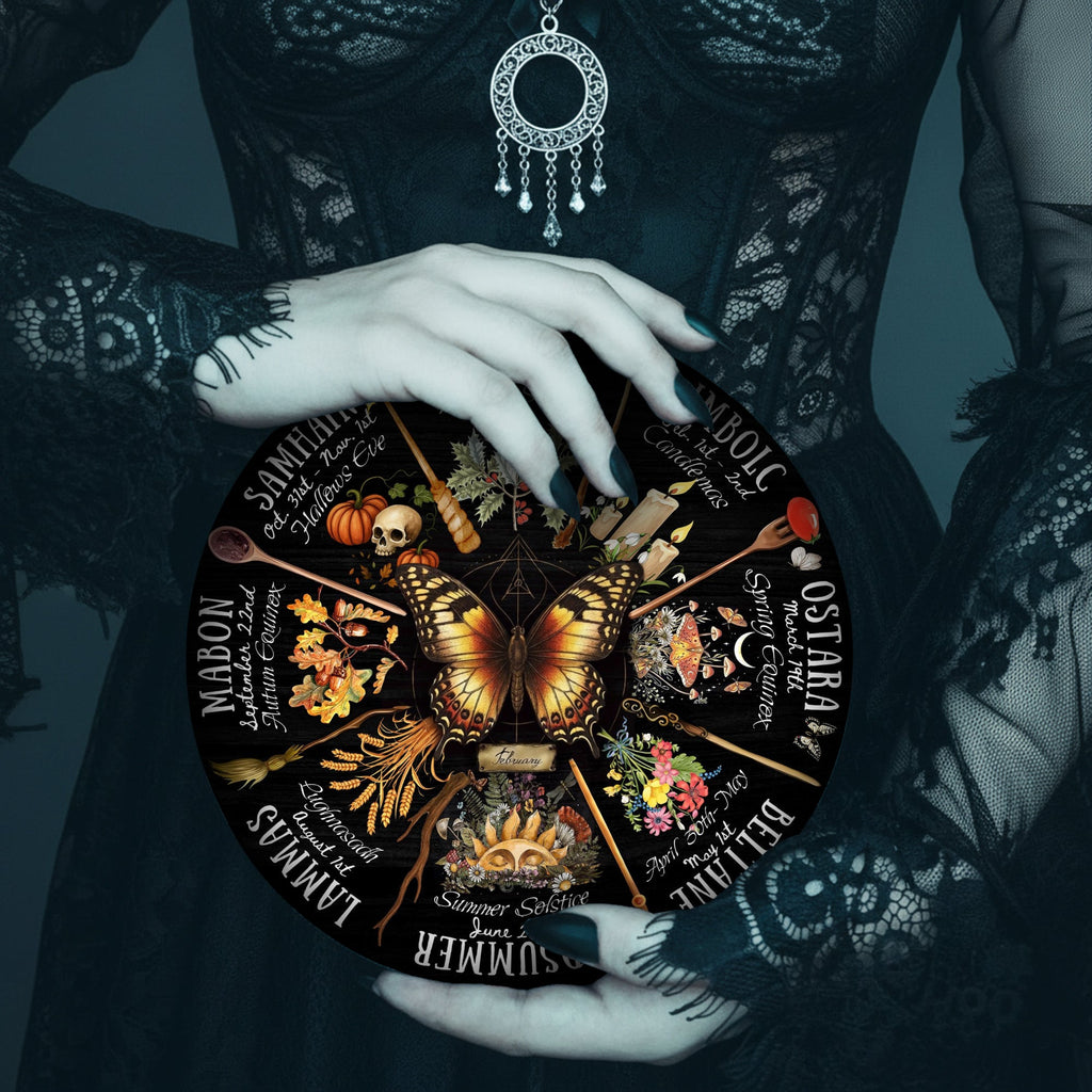 Butterfly Dark Seasonal Wheel of the Year Wooden Decor