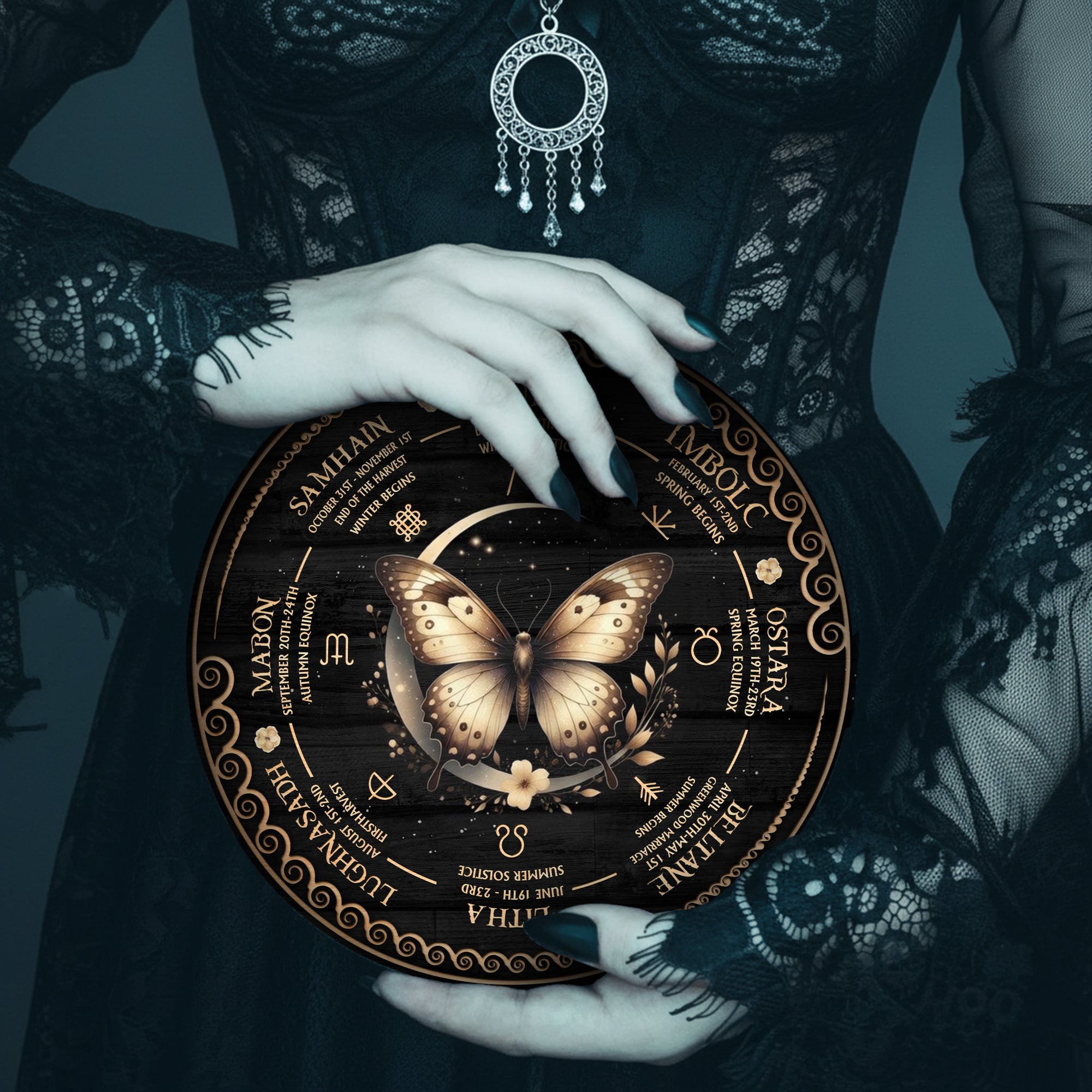 Butterfly Wheel of the Year Wooden Pagan Wall Decor