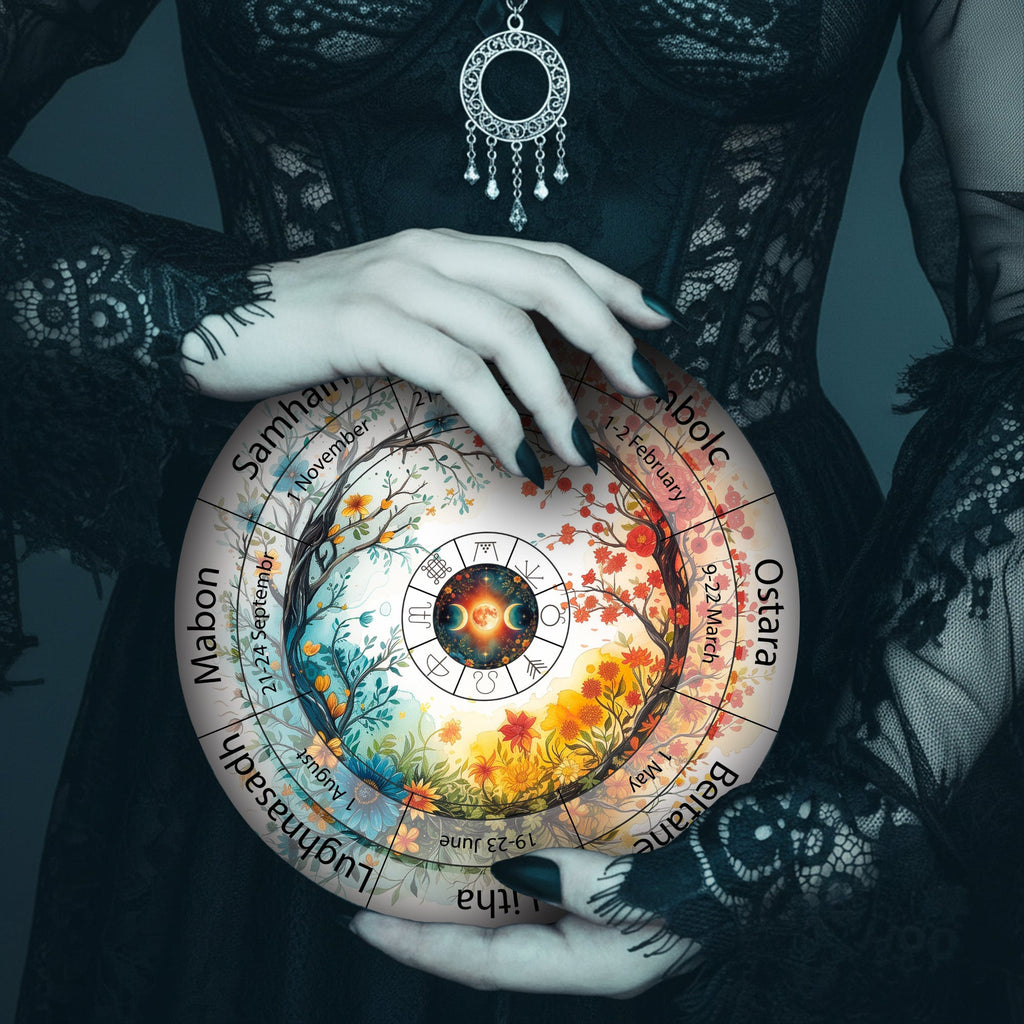 Colorful Moon Wheel of the Year Wooden Wall Art