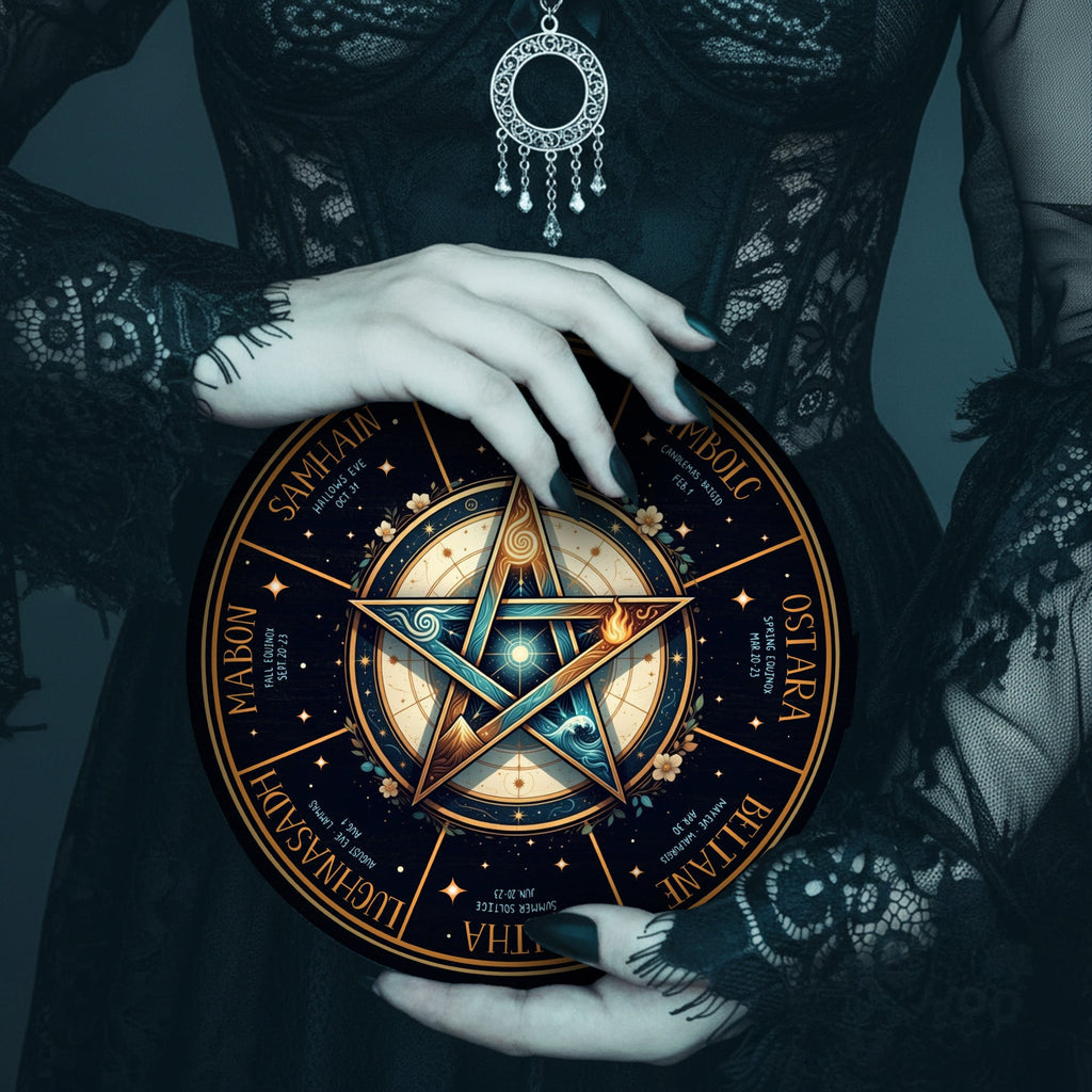 Pentagram Wheel of the Year Wooden Wiccan Wall Art