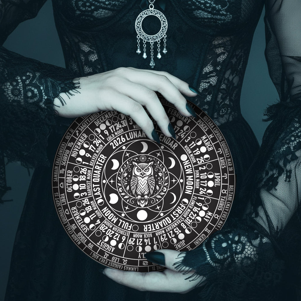 Owl Lunar Calendar Wooden Pagan Wall Art