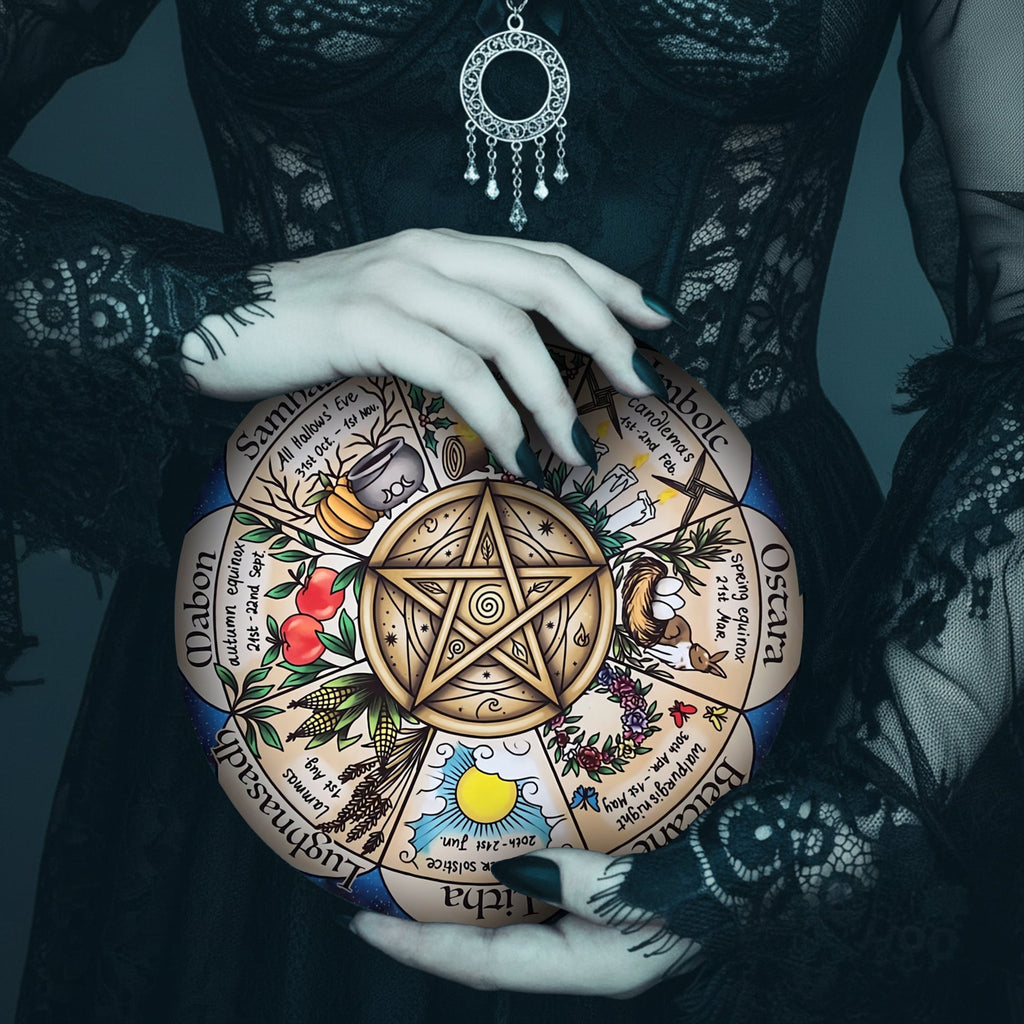 Pentagram Herbal Wheel of the Year Wooden Wiccan Wall Art