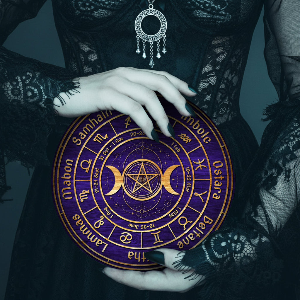 Purple Gold Wheel of the Year Wooden Pagan Wall Decor