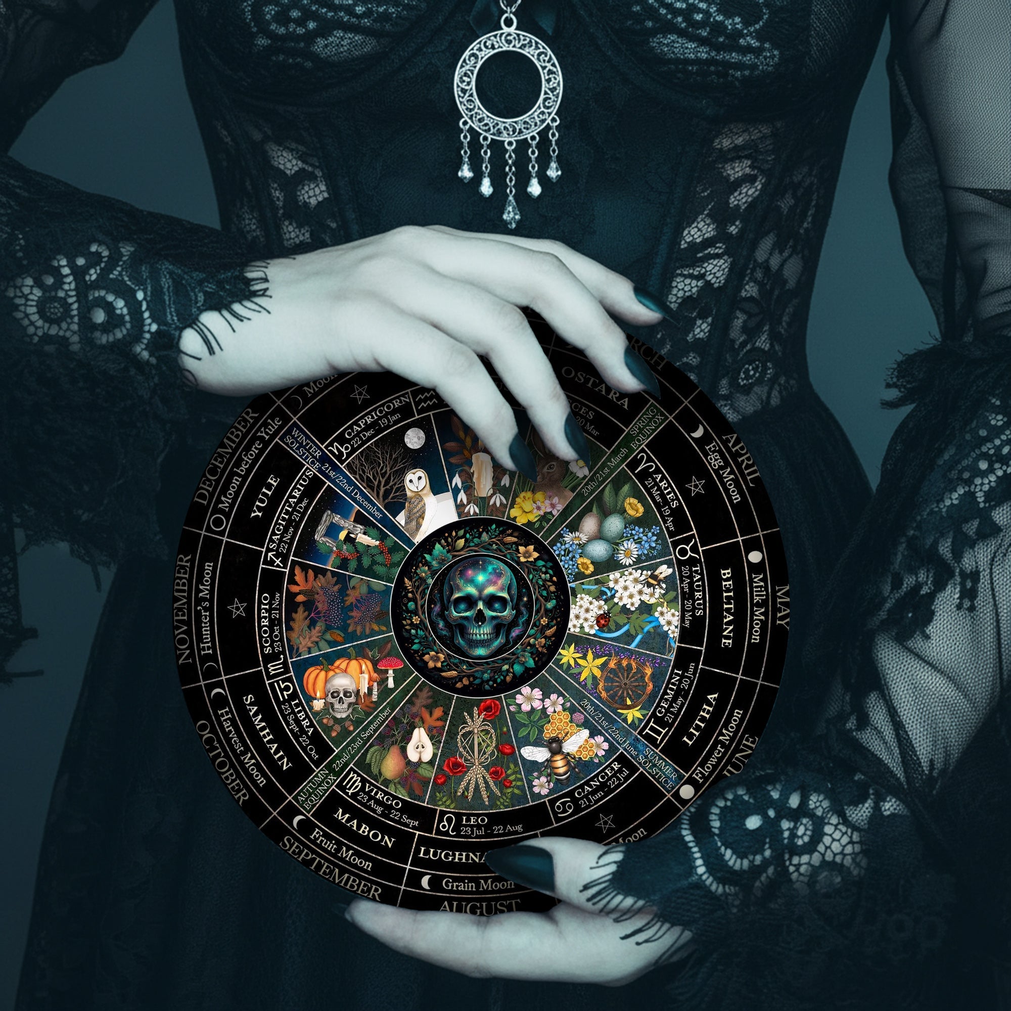 Skull Seasonal Wheel of the Year Wooden Gothic Decor