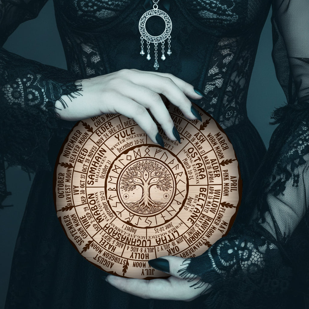 Tree Engraved Wheel of the Year Wooden Wall Decor