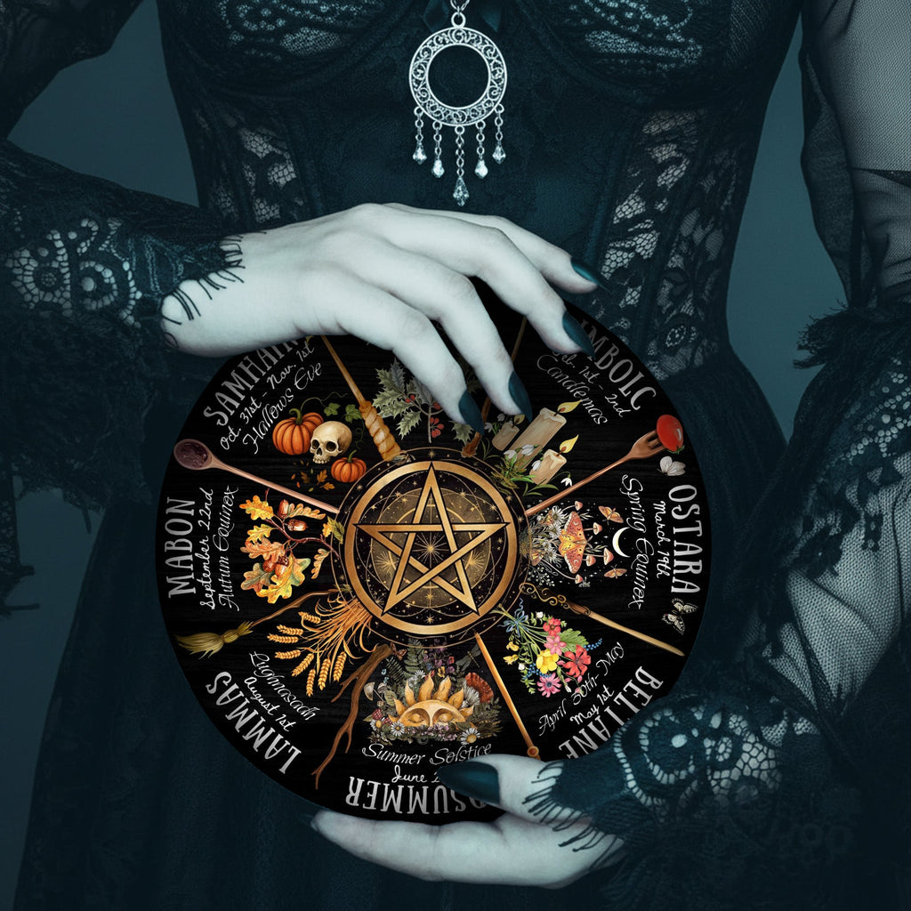 Pentagram Dark Seasonal Wheel of the Year Wooden Wiccan Art