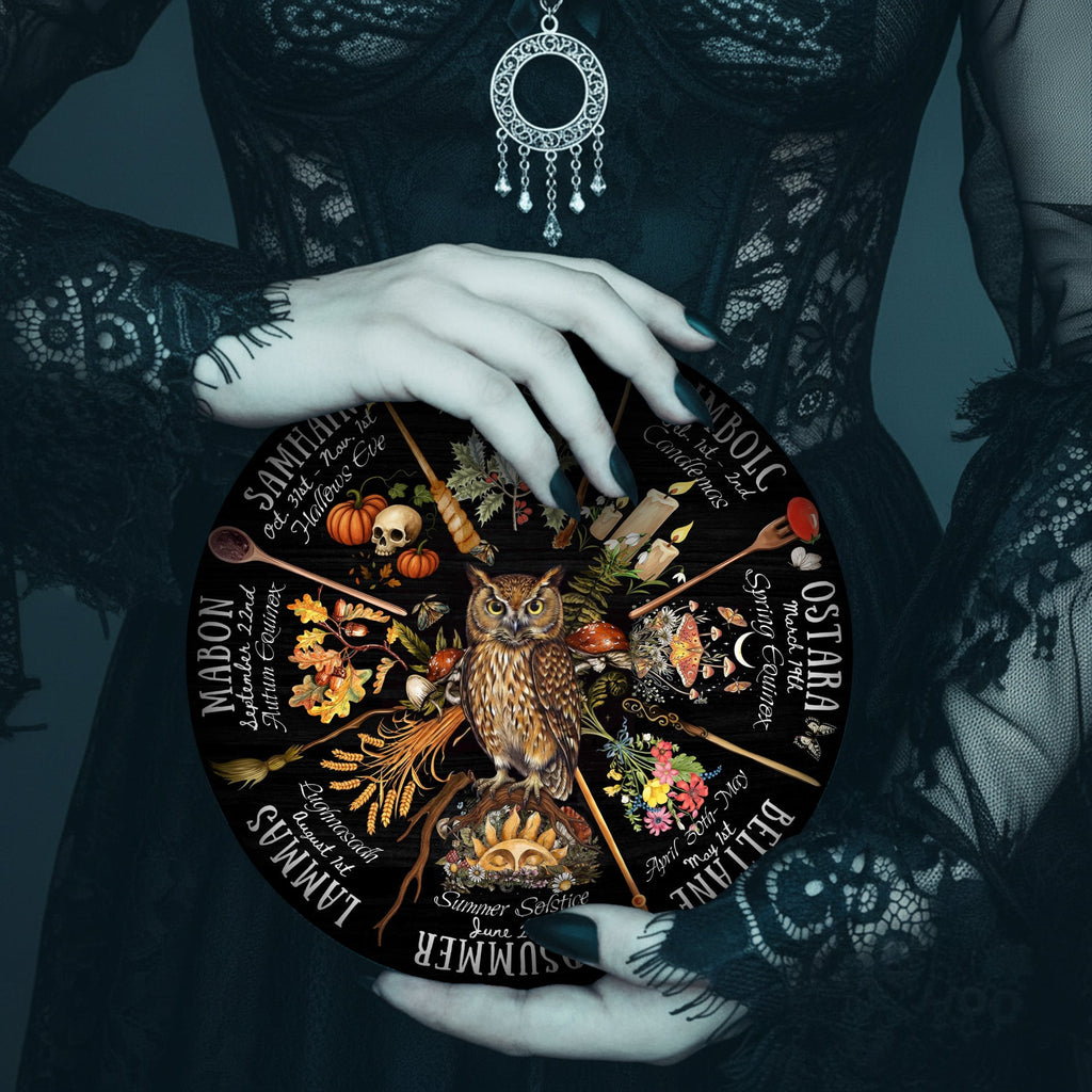 Owl Dark Seasonal Wheel of the Year Wooden Wall Decor