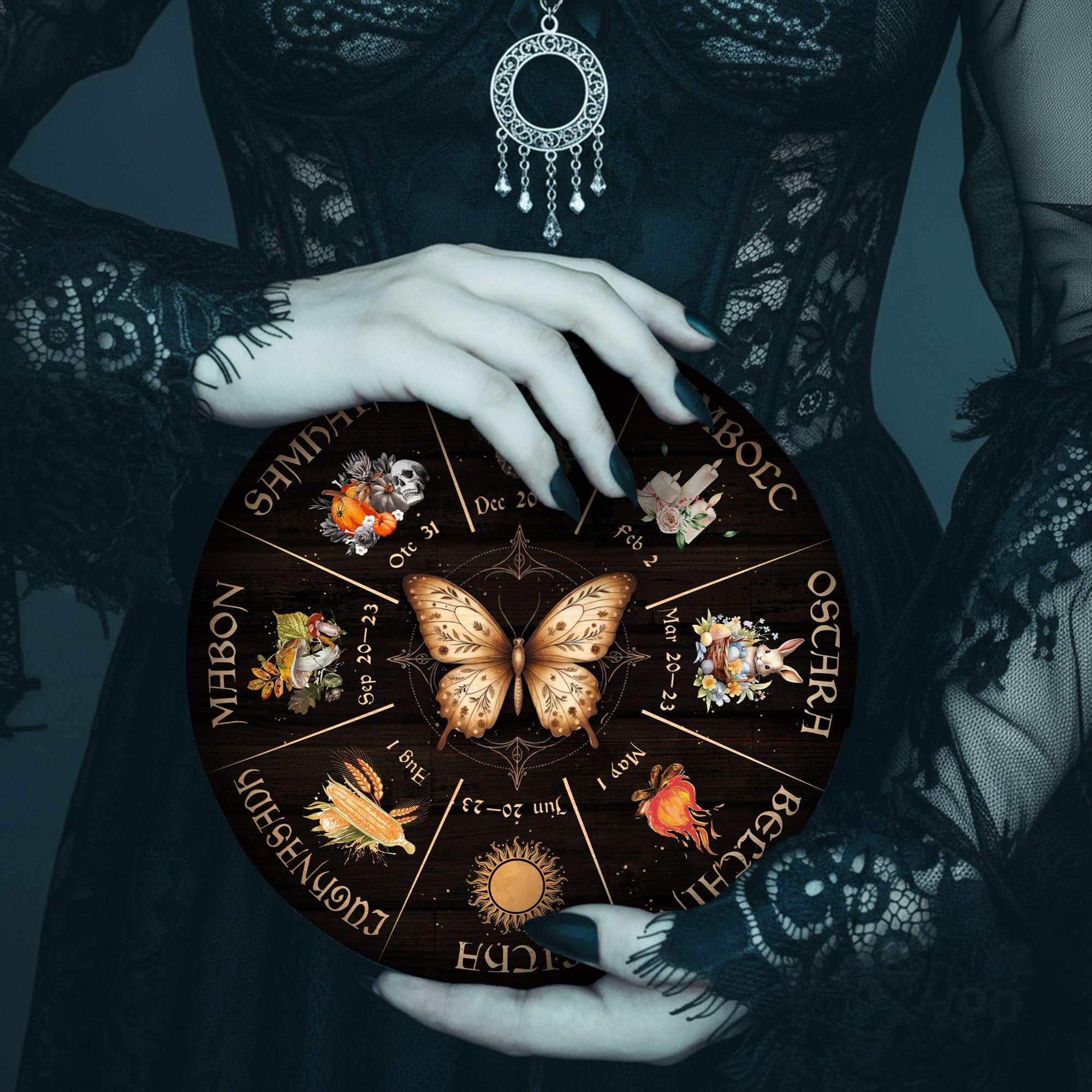 Butterfly Seasonal Wheel of the Year Wooden Pagan Wall Decor