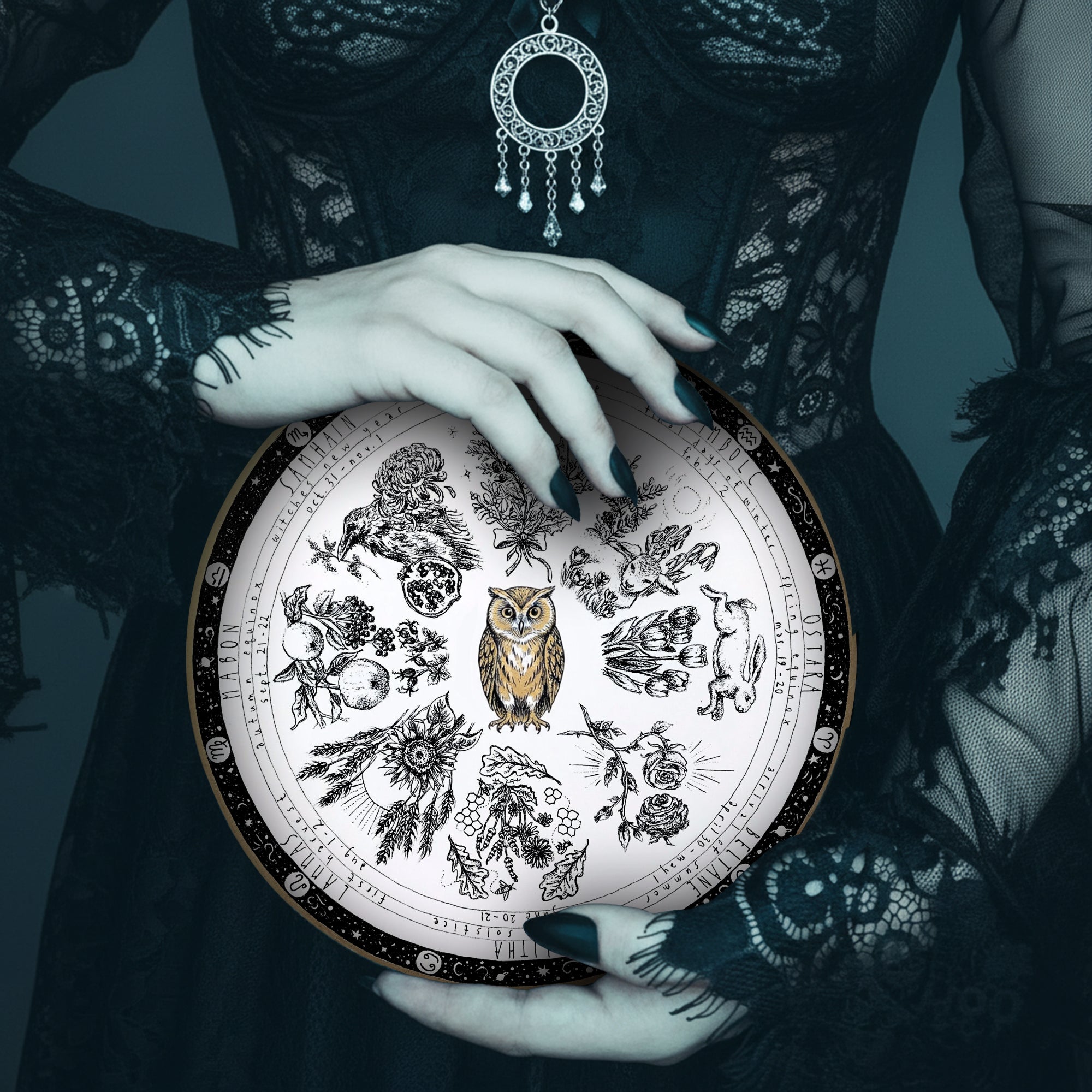 Owl Vintage Wheel of the Year Wooden Wall Art