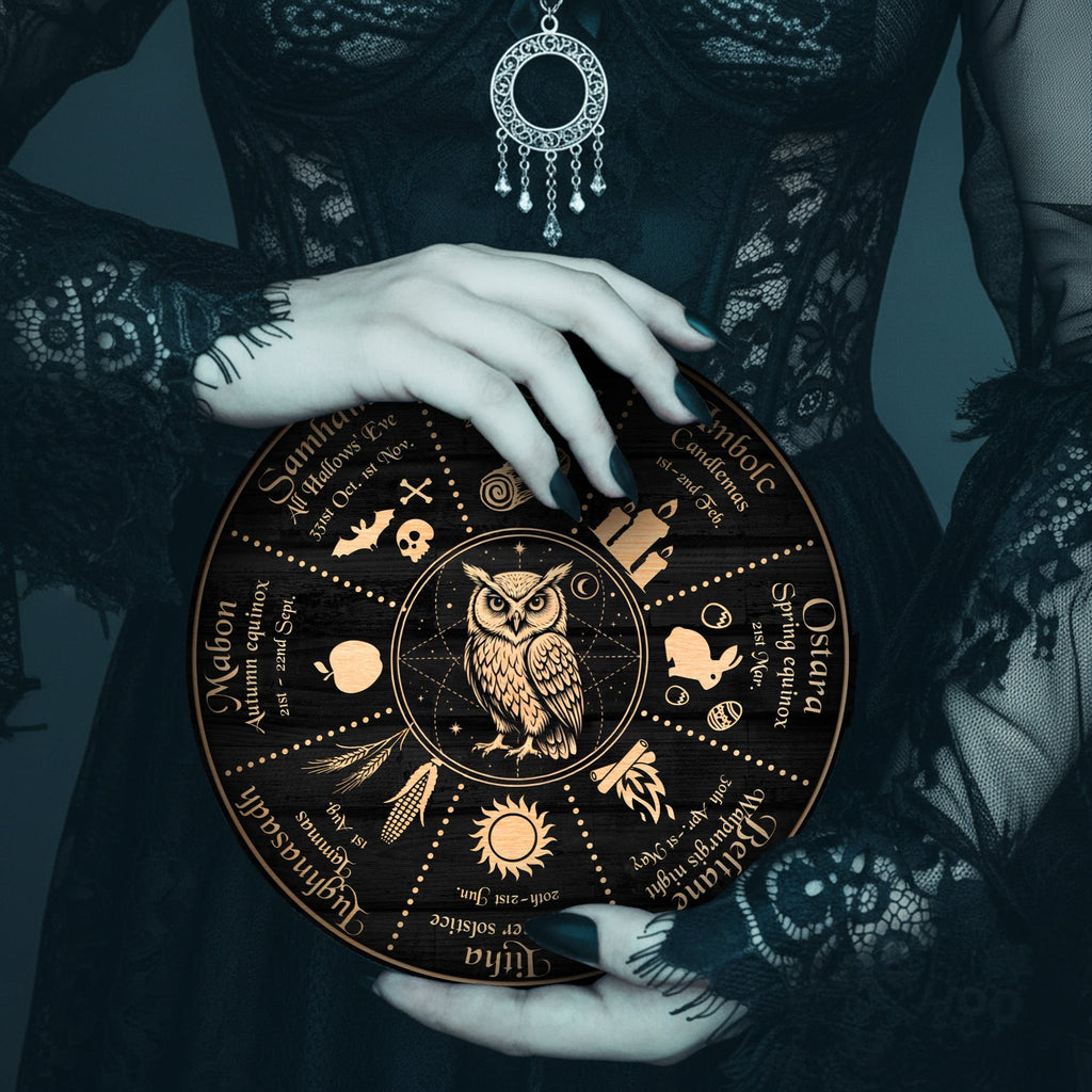 Owl Symbol Wheel of the Year Wooden Pagan Wall Decor