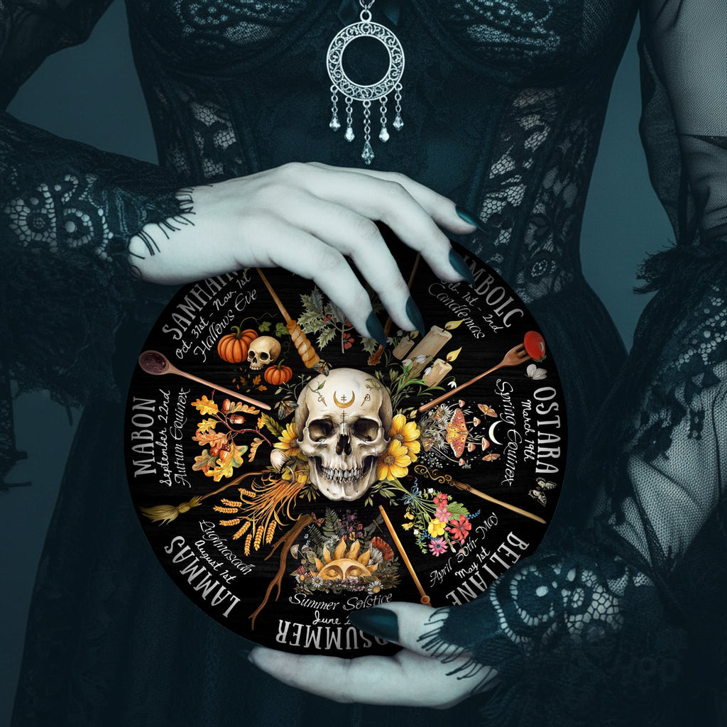 Skull Dark Seasonal Wheel of the Year Wooden Gothic Decor