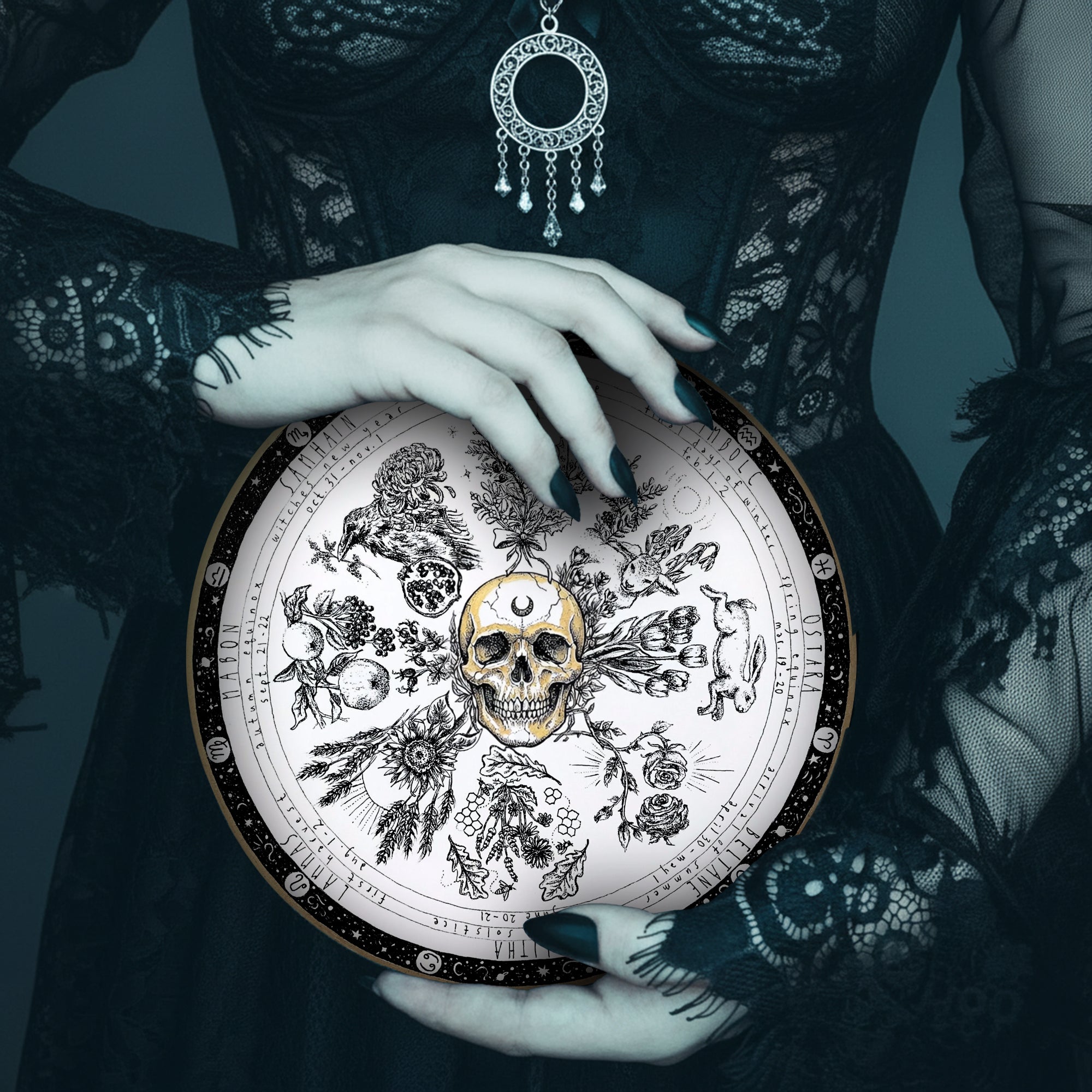 Skull Vintage Wheel of the Year Wooden Gothic Decor