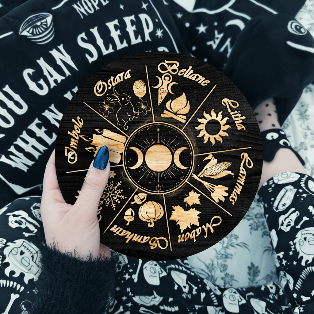 Moon Phase Seasonal Wheel of the Year Wooden Wall Art