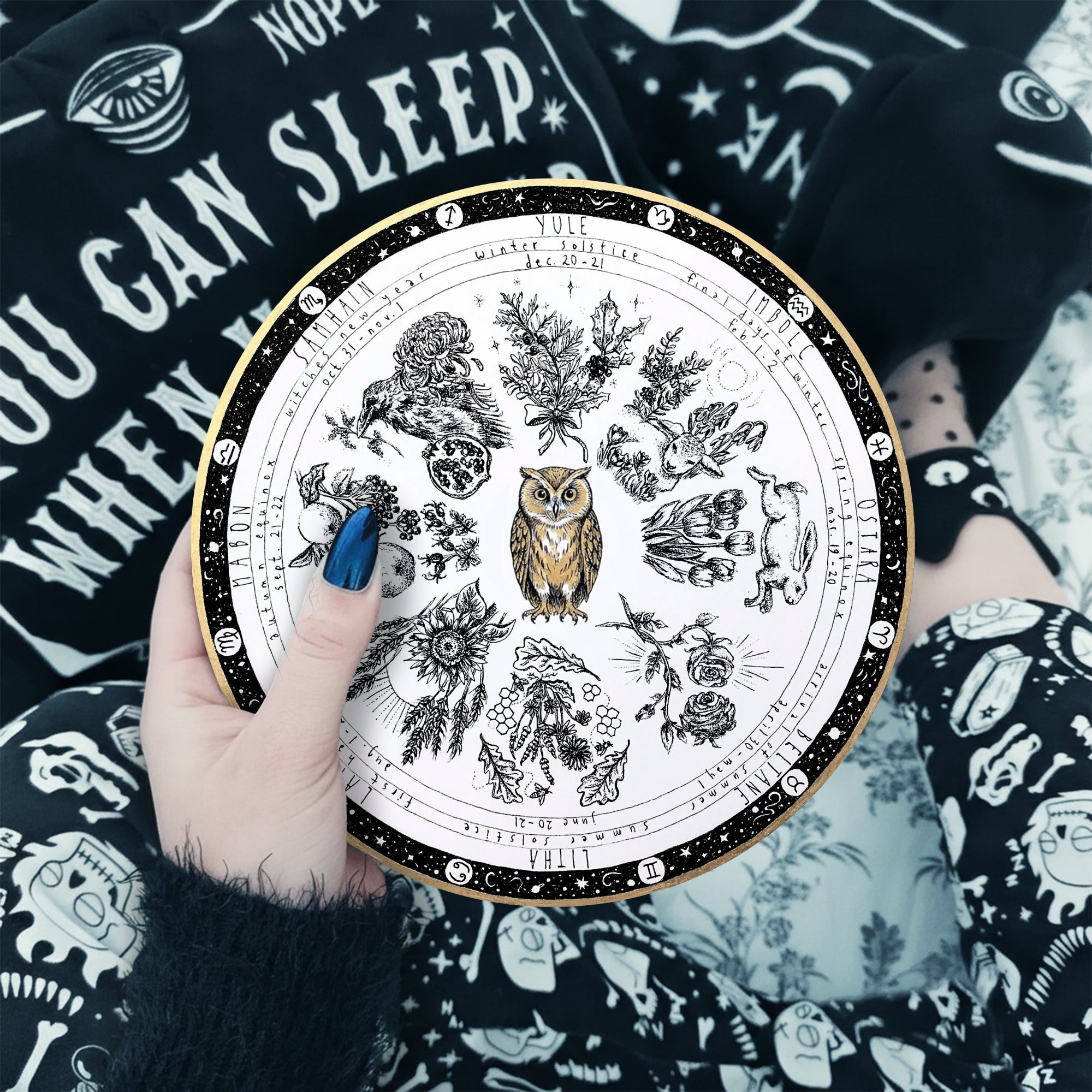 Owl Vintage Wheel of the Year Wooden Wall Art